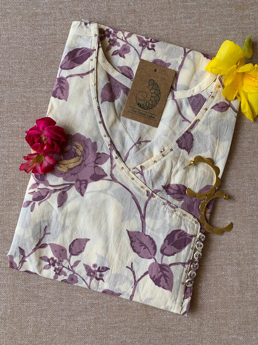 Cream Purple "Gold" Angrakha Cotton Kurta