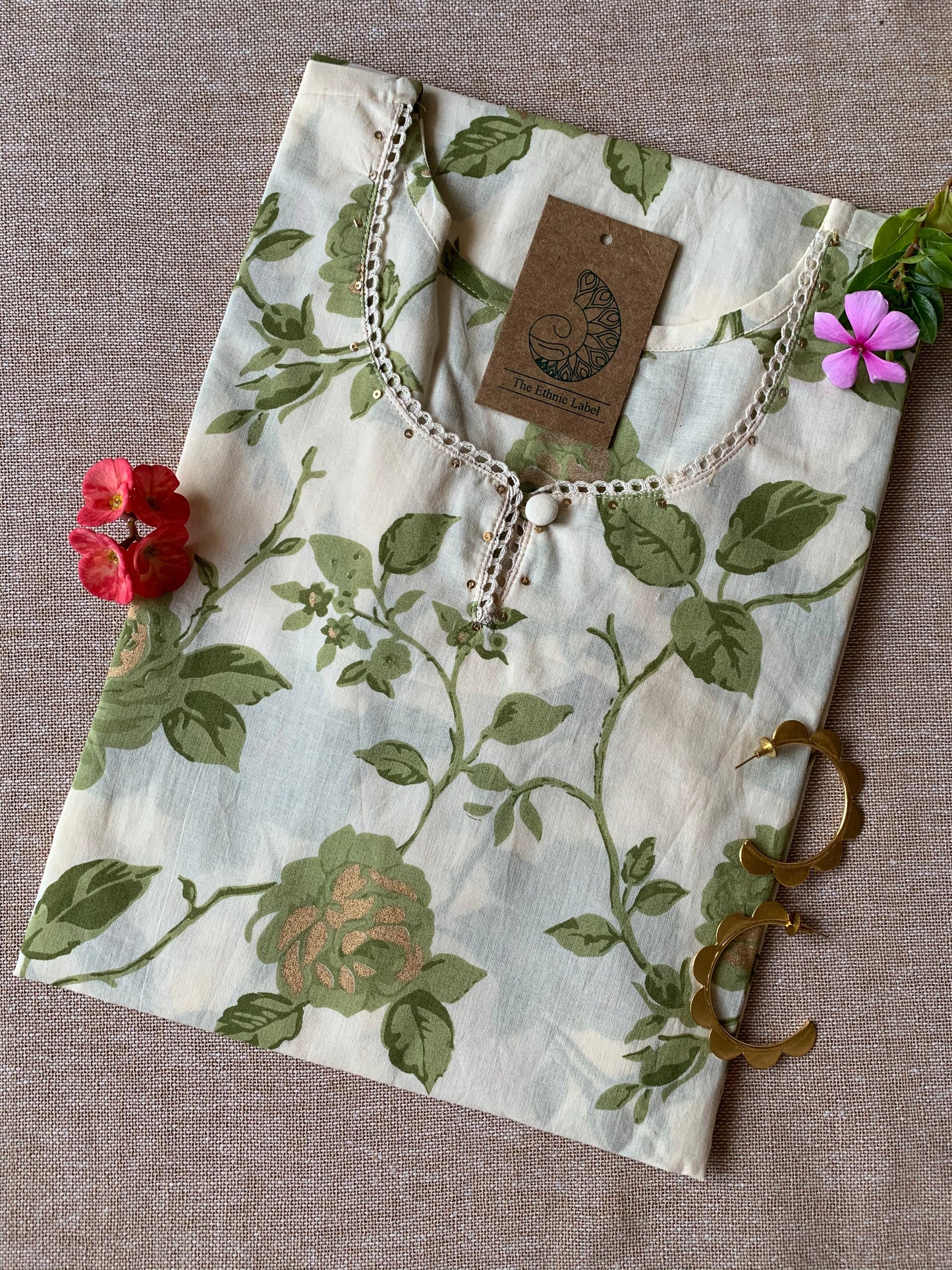 Cream Mehendi "Gold" Cotton Kurta