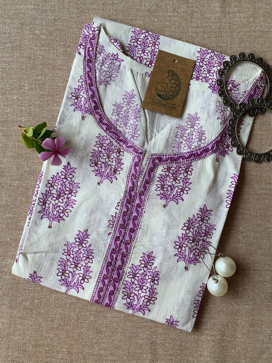 White Lilac Sanganer Cotton Kurta