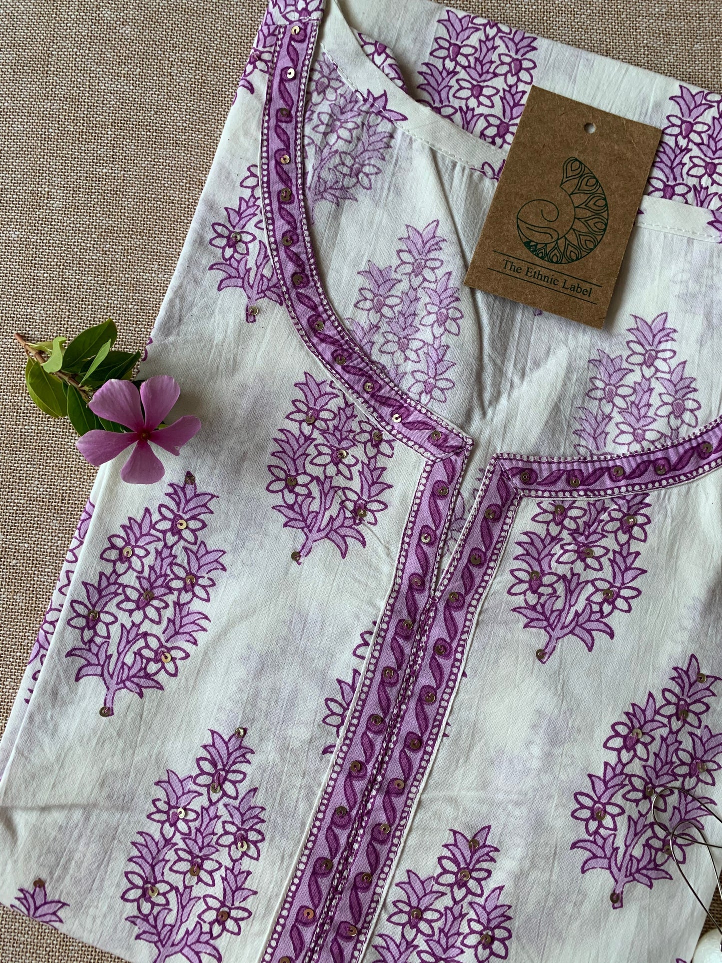 White Lilac Sanganer Cotton Kurta
