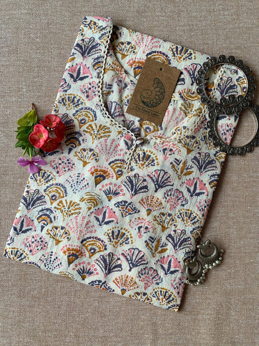 "Gulmohar" Peach Grey Cotton Kurta