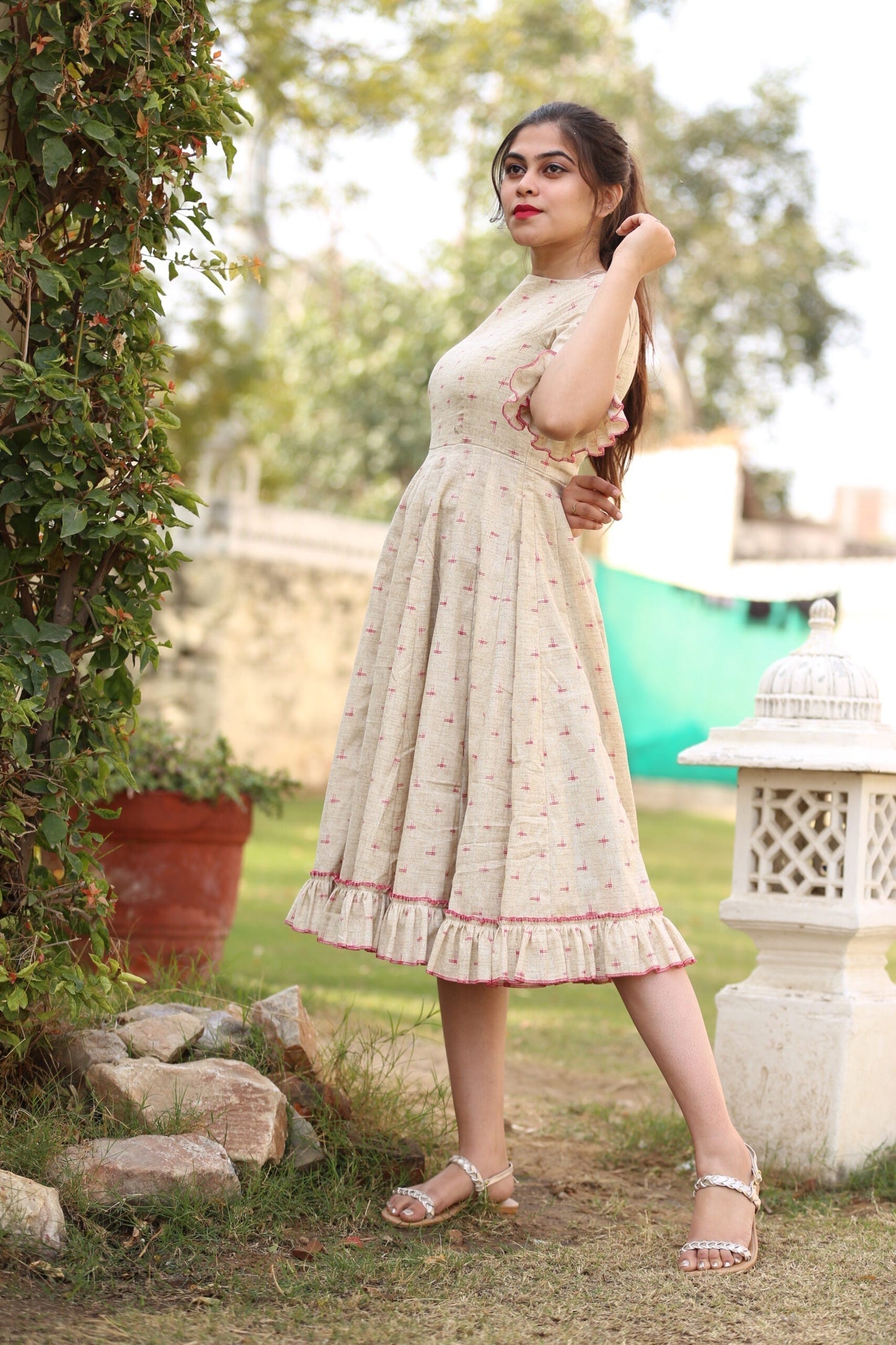 PINK FRILL KNEE LENGTH DRESS