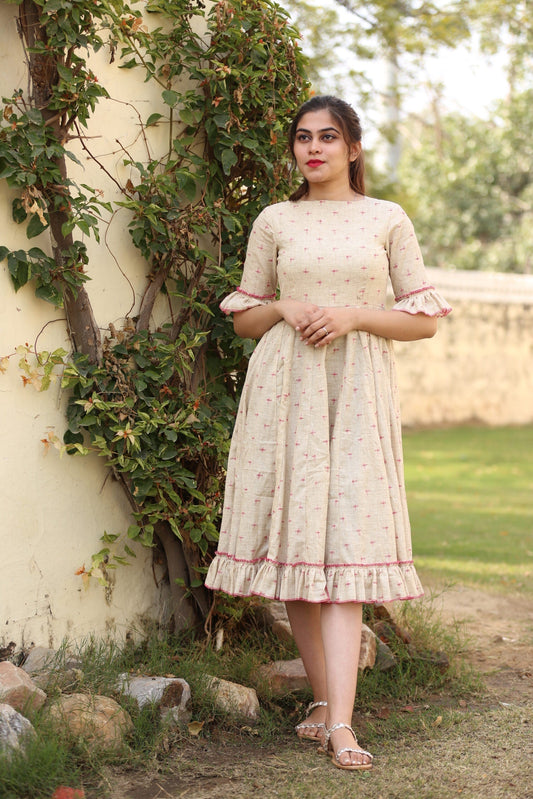 PINK FRILL KNEE LENGTH DRESS