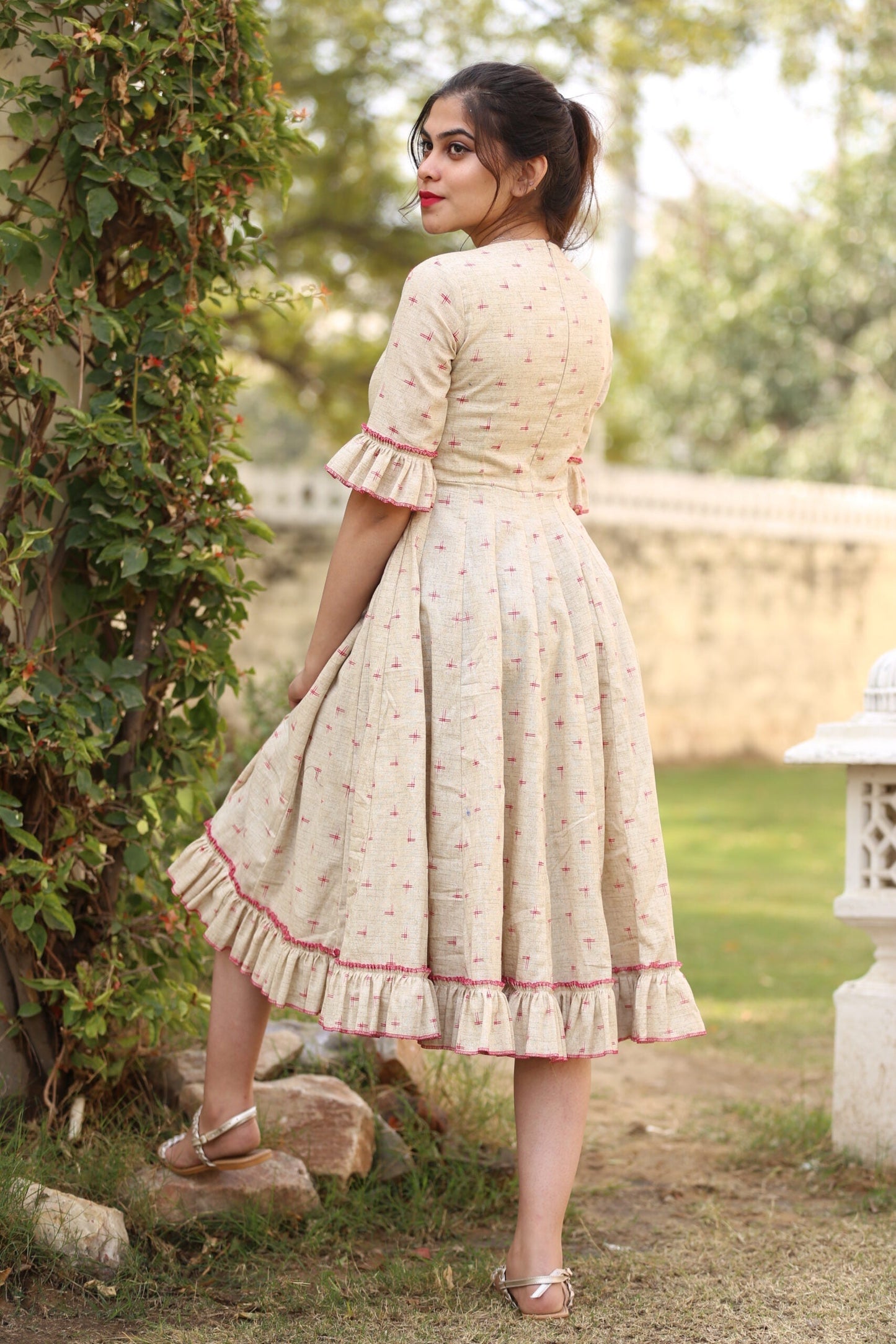 PINK FRILL KNEE LENGTH DRESS