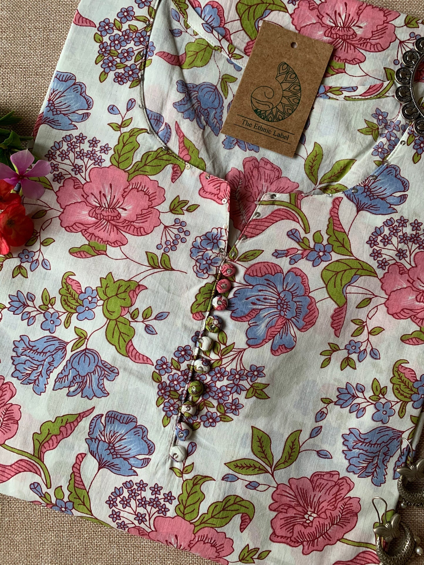 "Bageecha" Hand Block Printed Buttoned Cotton Kurta