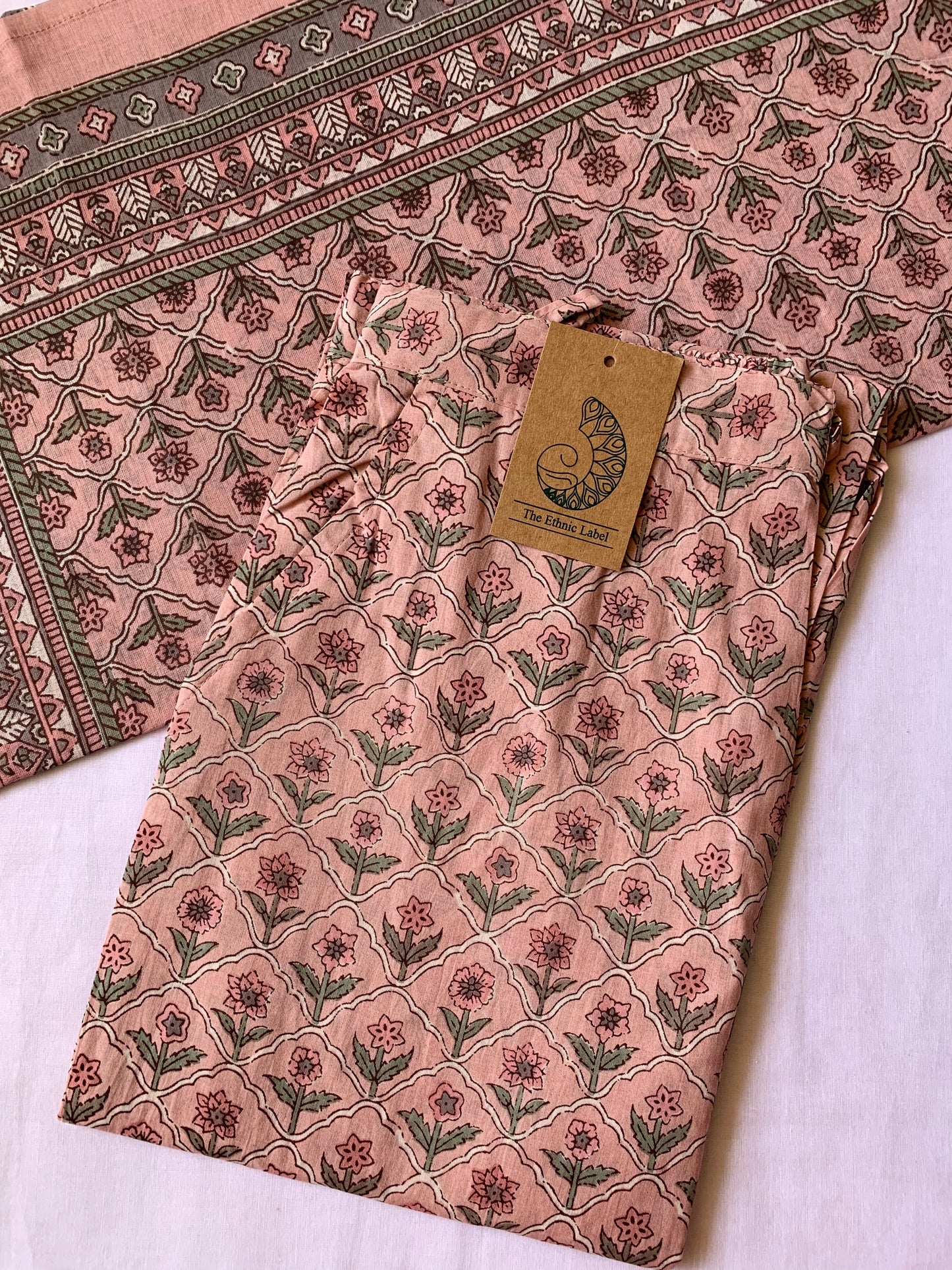 Peach Blossom Cotton Kurta Set - 3 pc - M