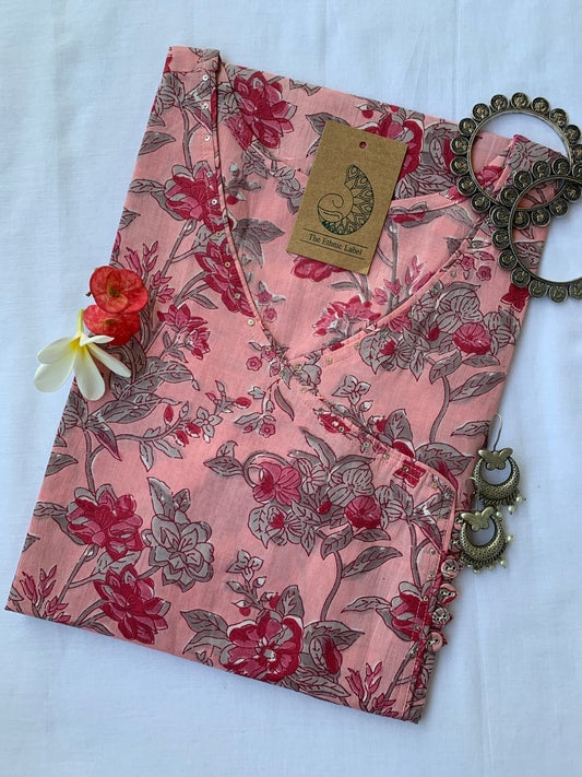 Pink Bagiyaan Angrakha Cotton Kurta