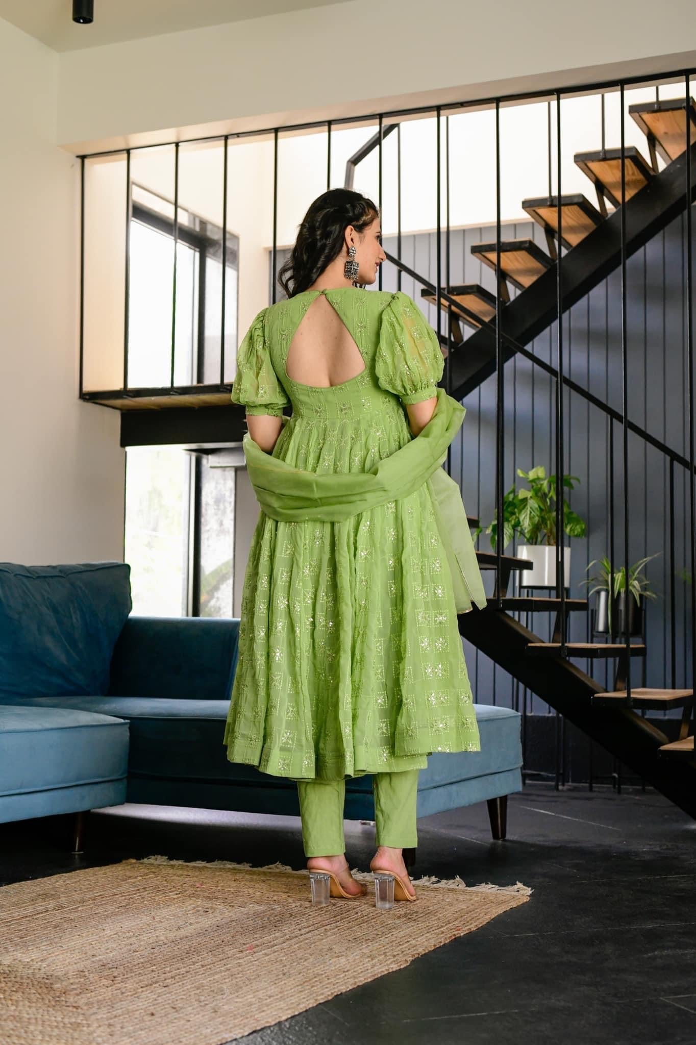 Falguni green georgette suit set