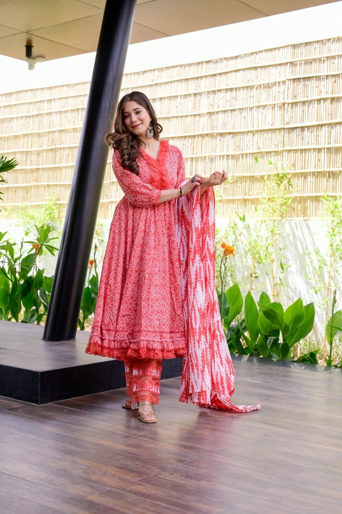 graceful peach cotton suit set