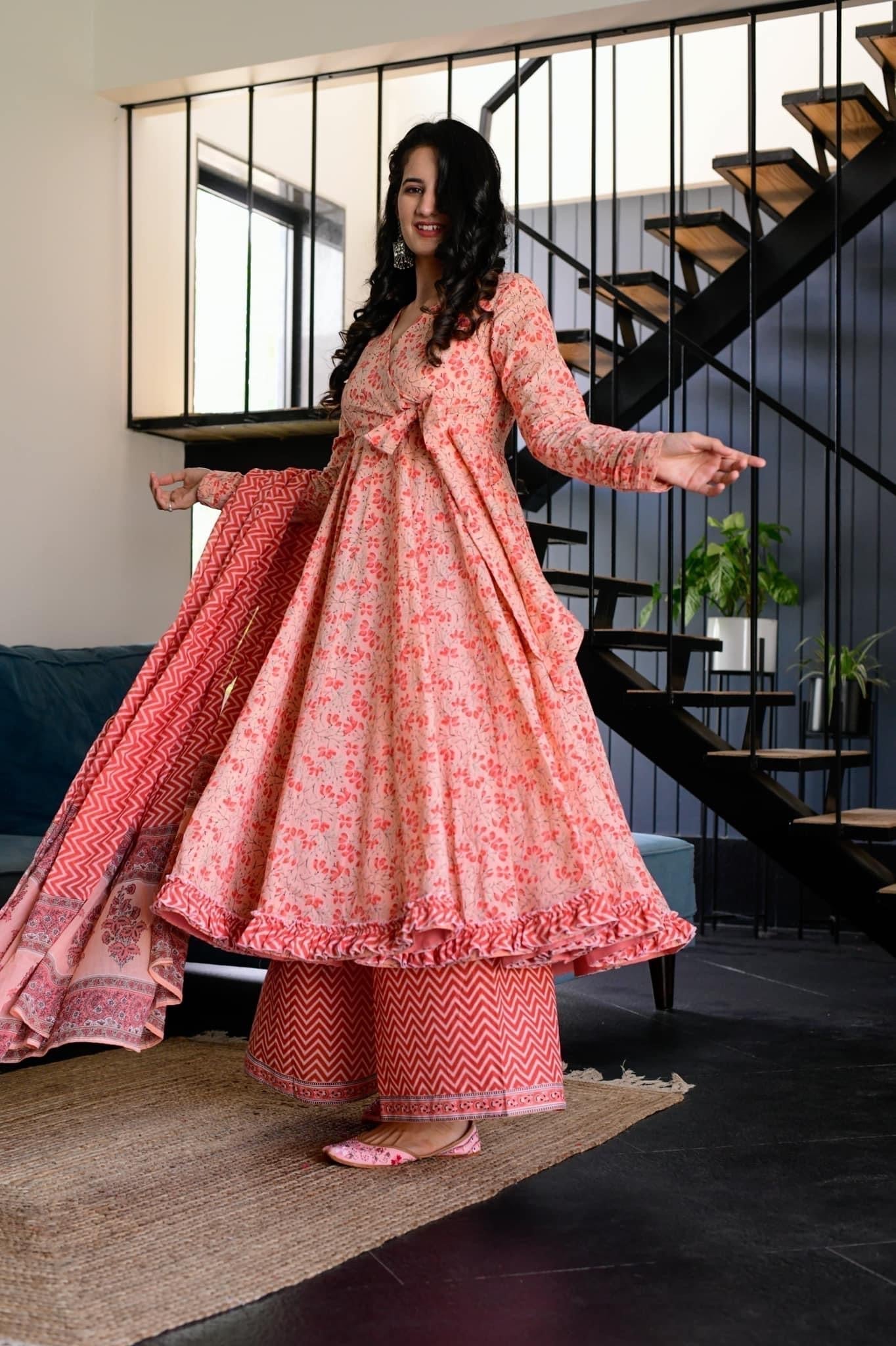 vrinda pink cotton suit set