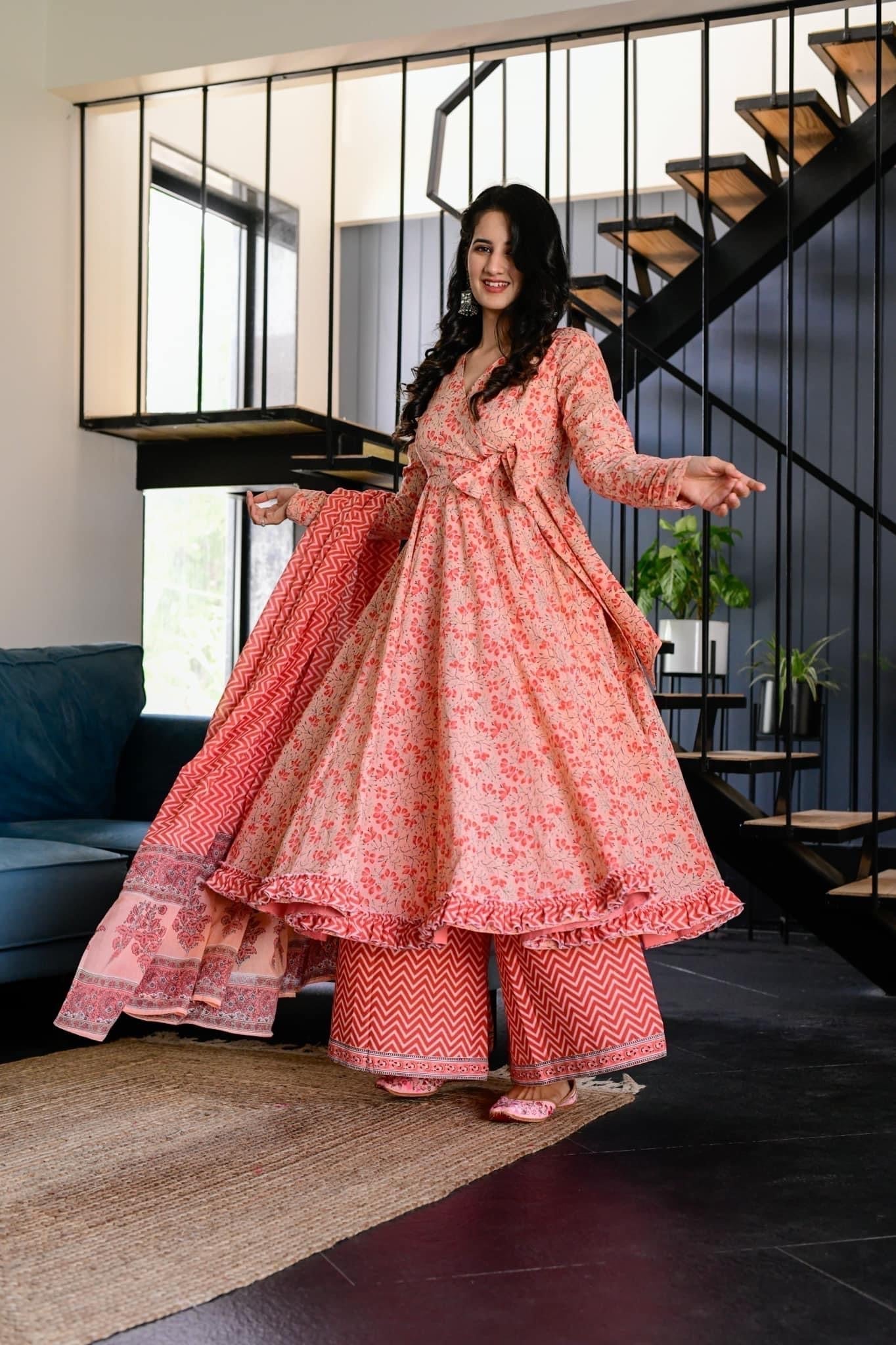 vrinda pink cotton suit set