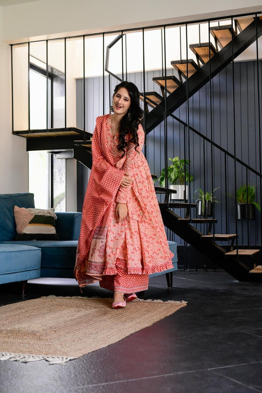 vrinda pink cotton suit set