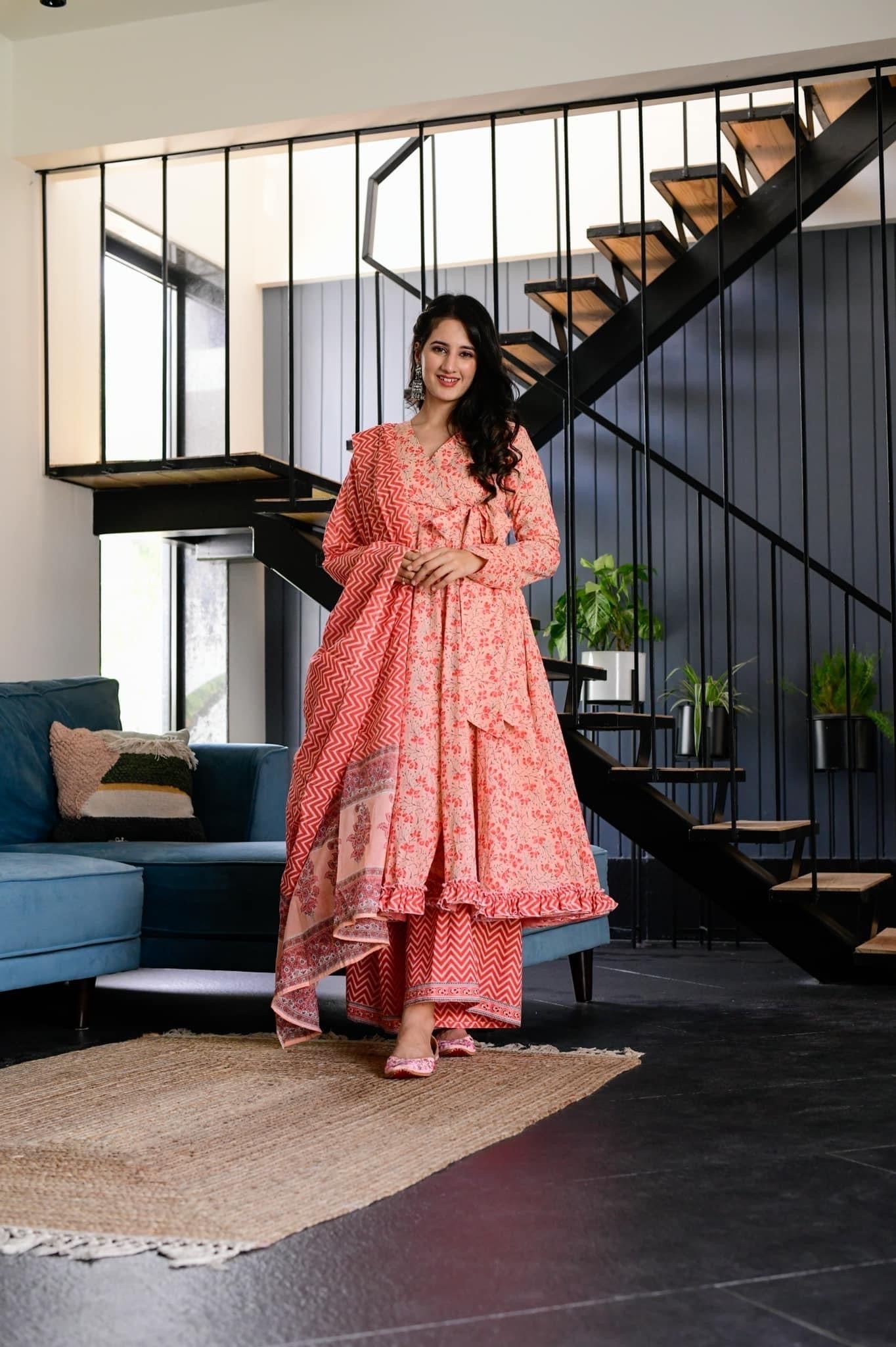 vrinda pink cotton suit set