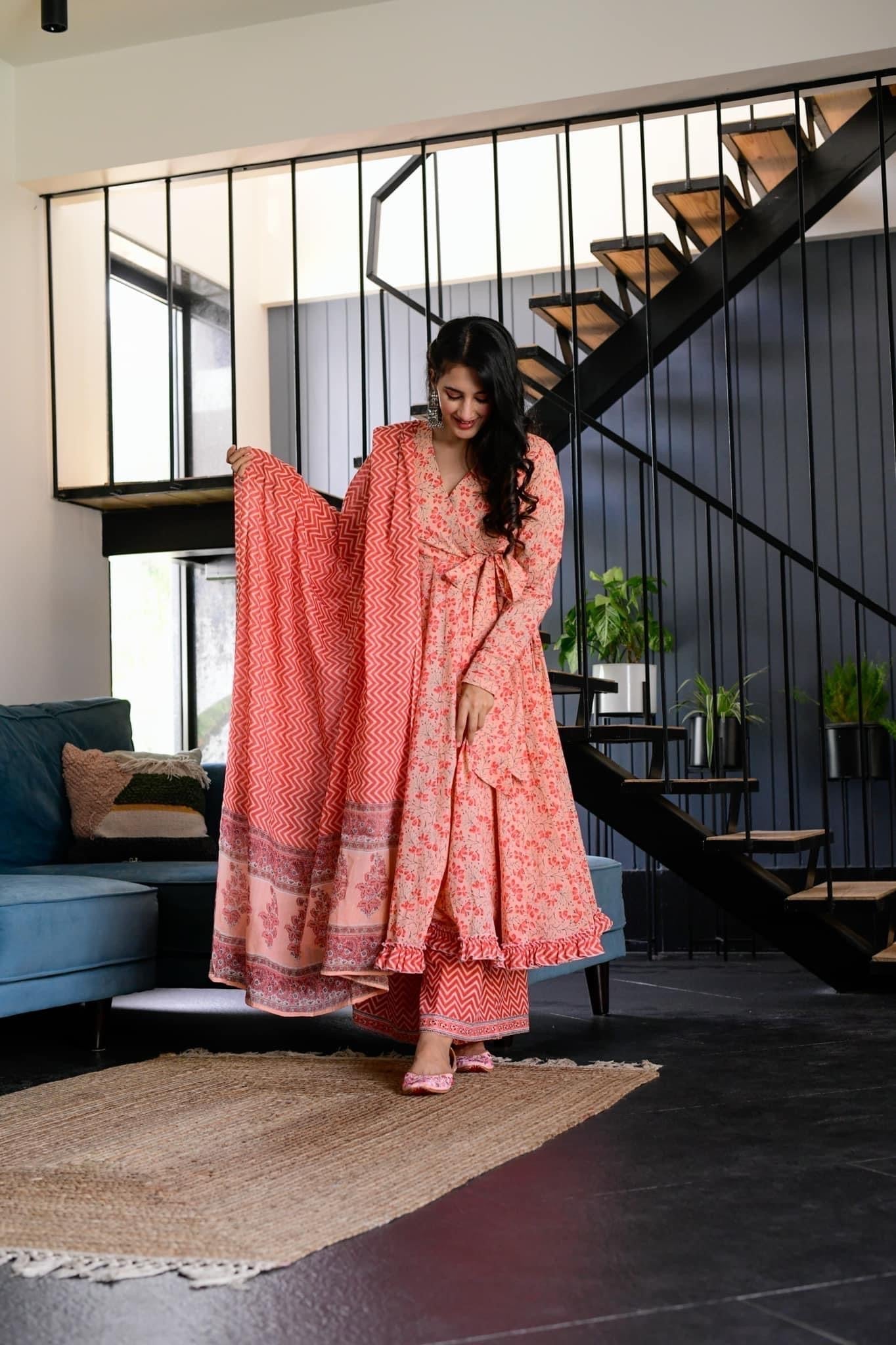 vrinda pink cotton suit set