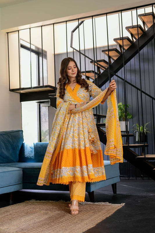 windy white and yellow floral suit set