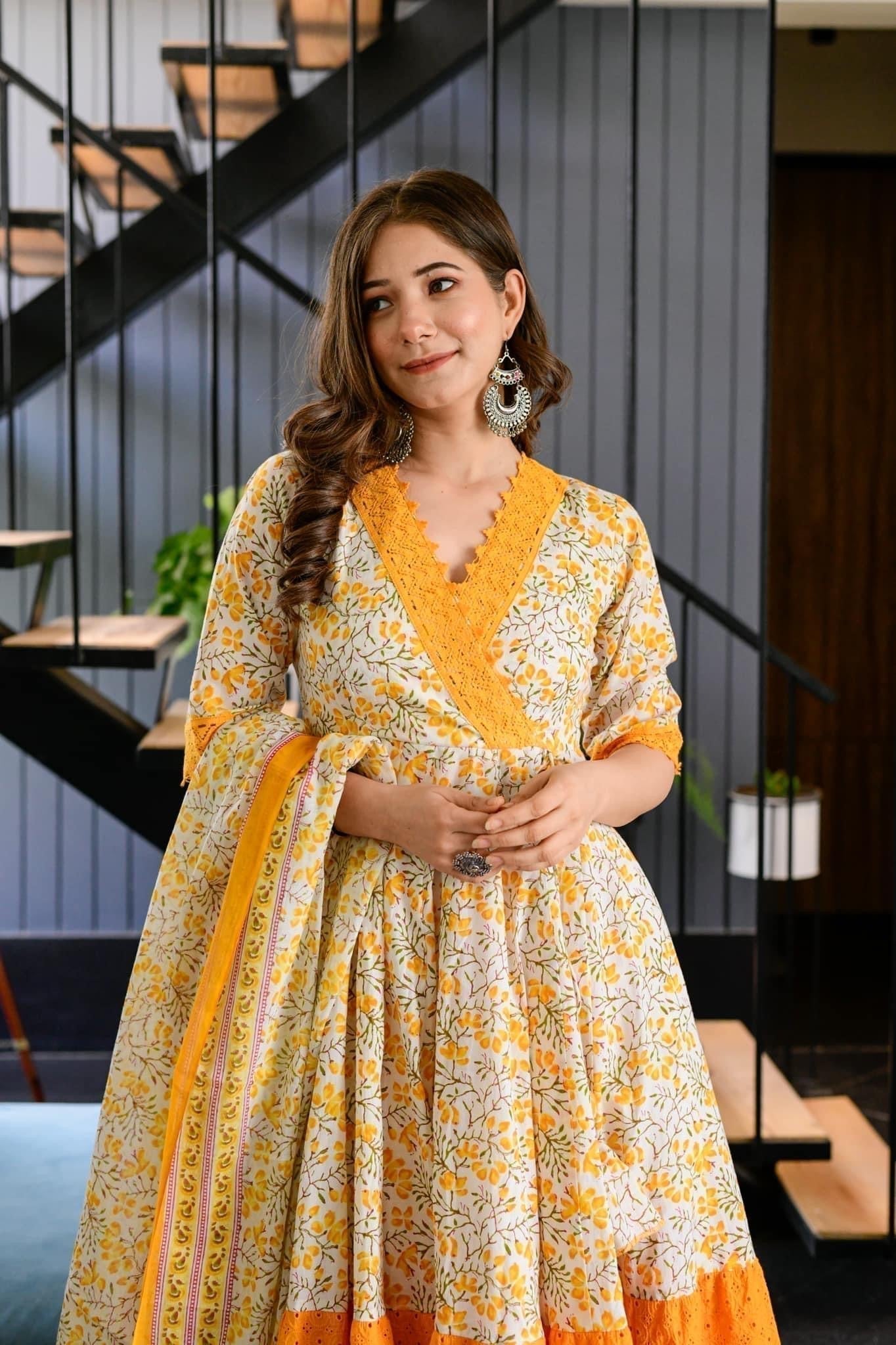 windy white and yellow floral suit set