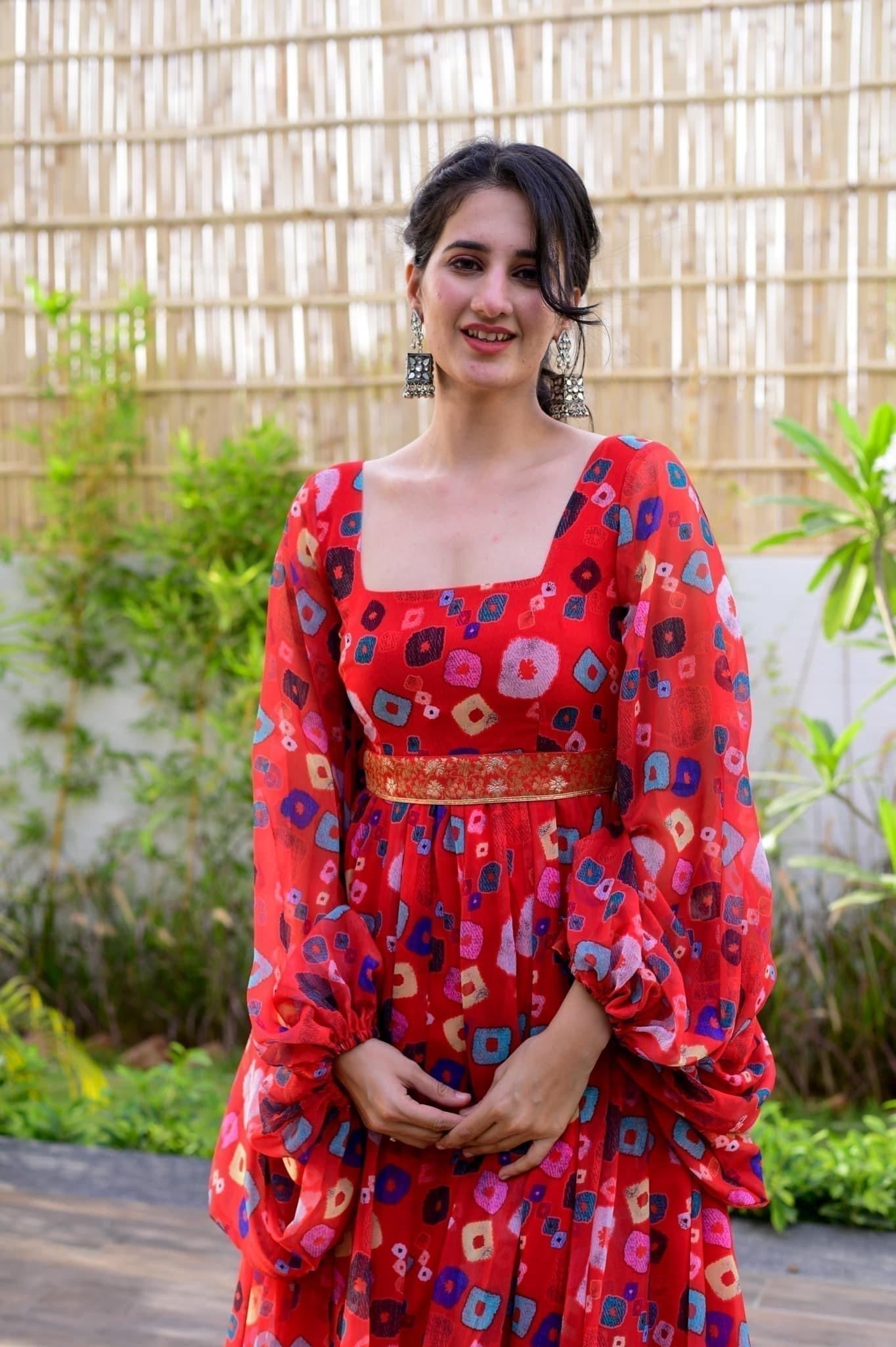 onrella red georgette dress