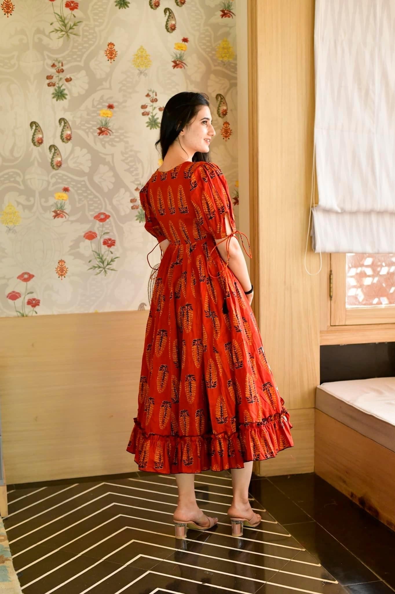 Sarojni orange cotton dress