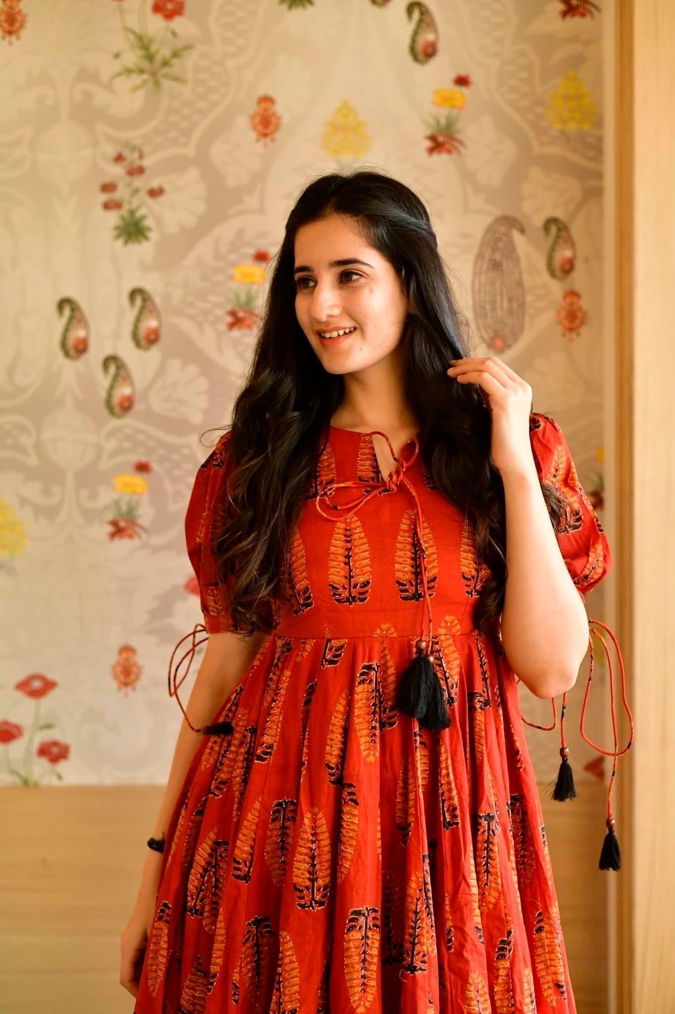 Sarojni orange cotton dress