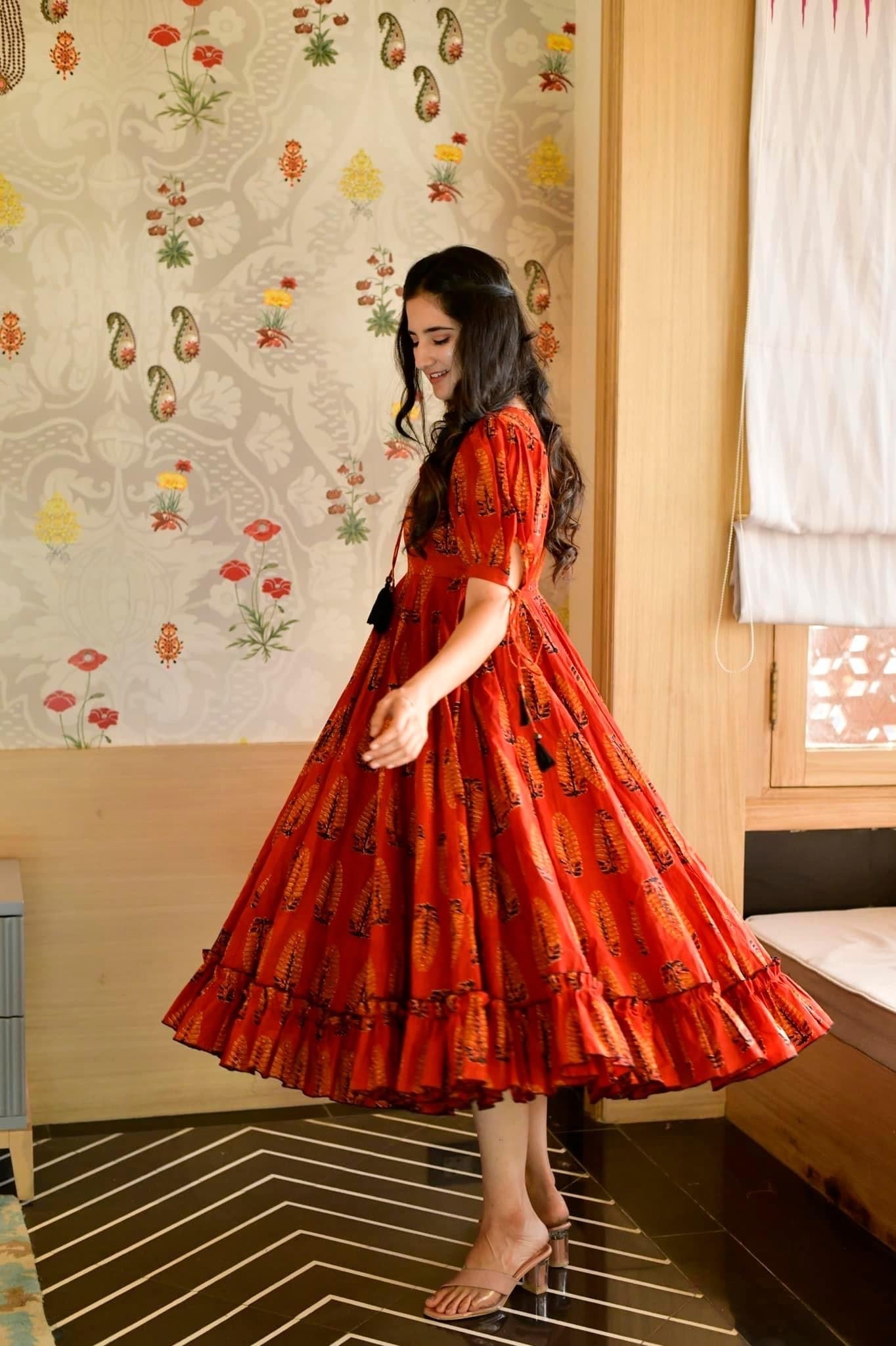 Sarojni orange cotton dress