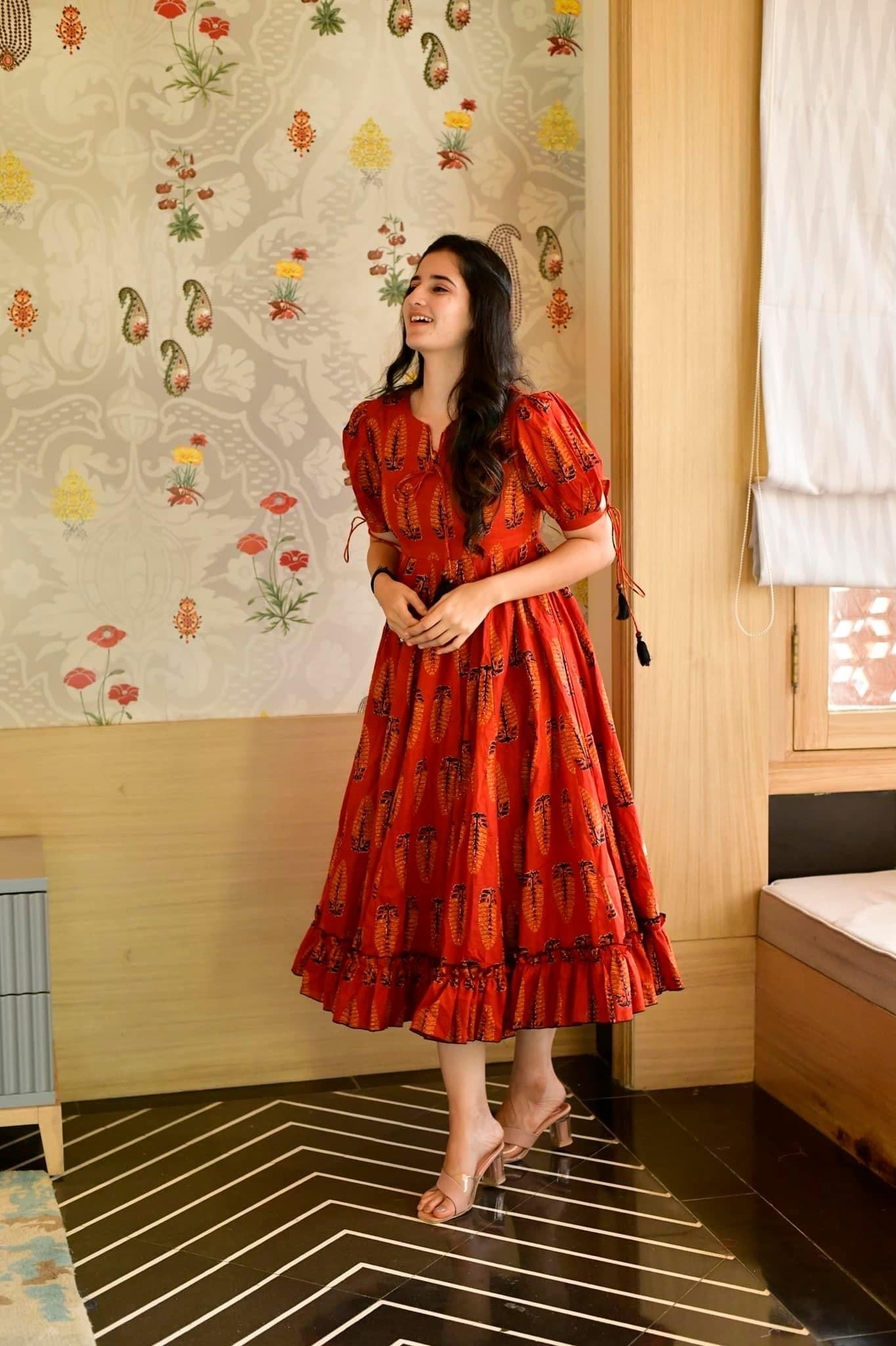 Sarojni orange cotton dress