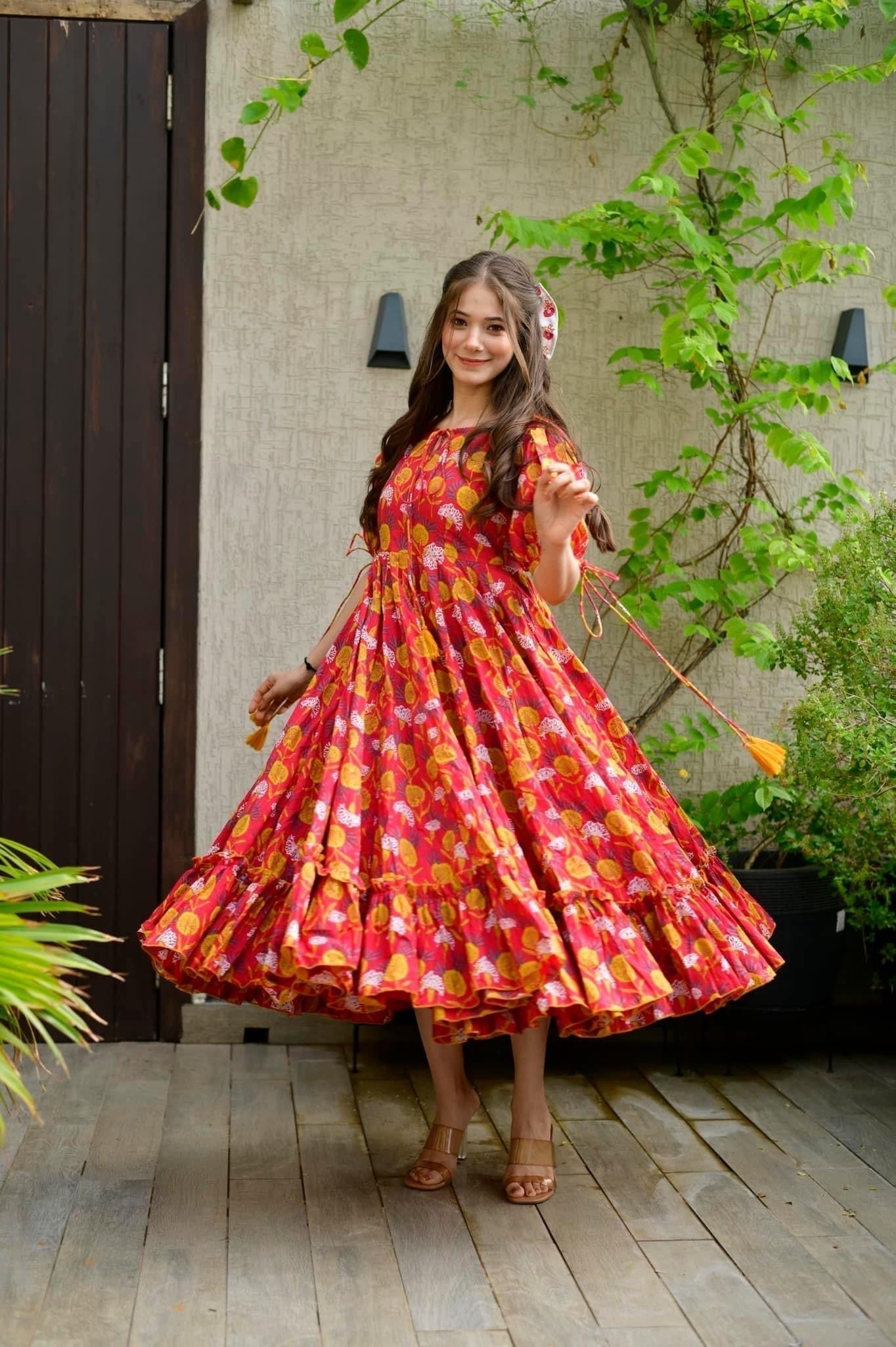 red marygold cotton dress