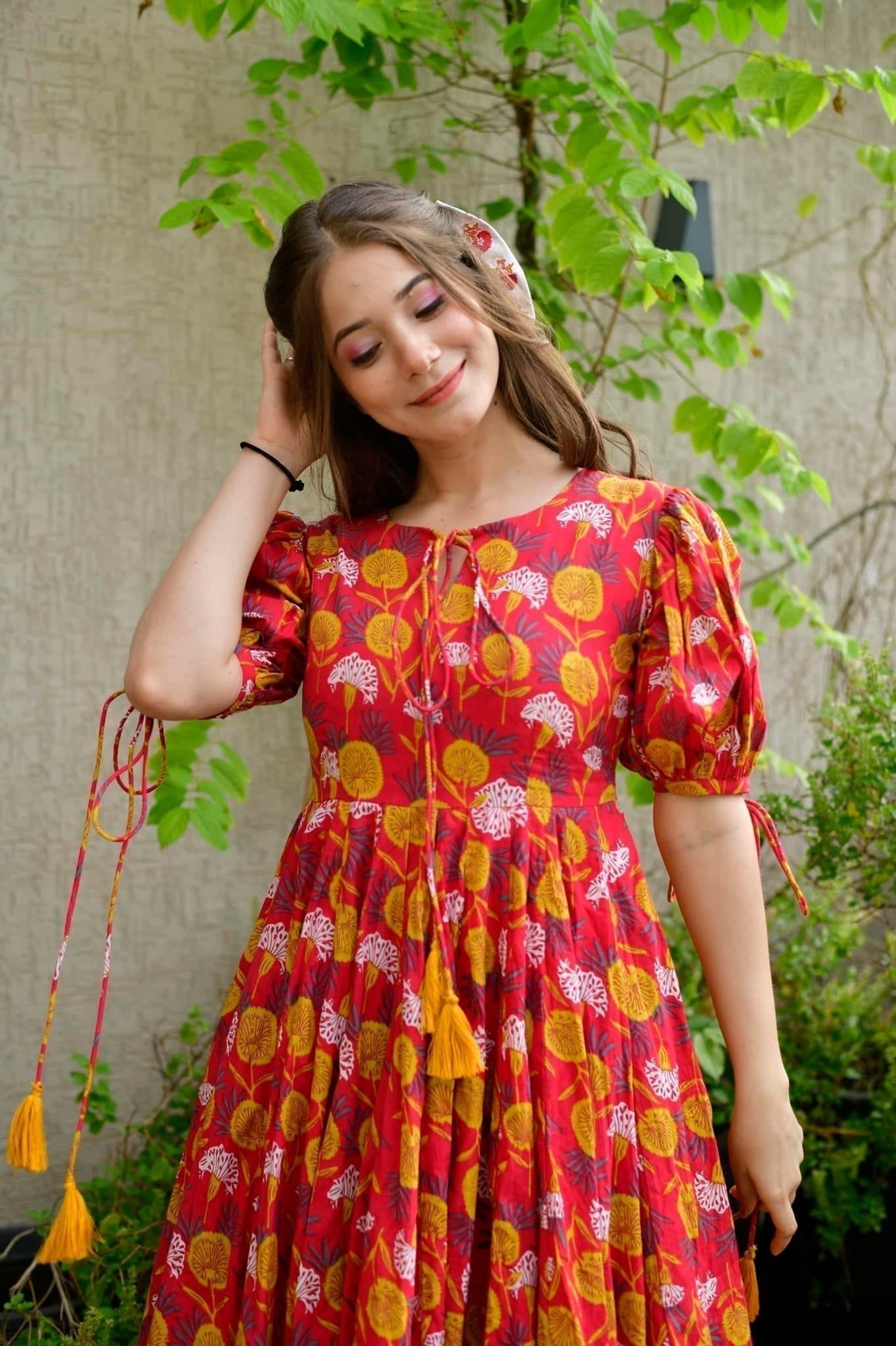 red marygold cotton dress