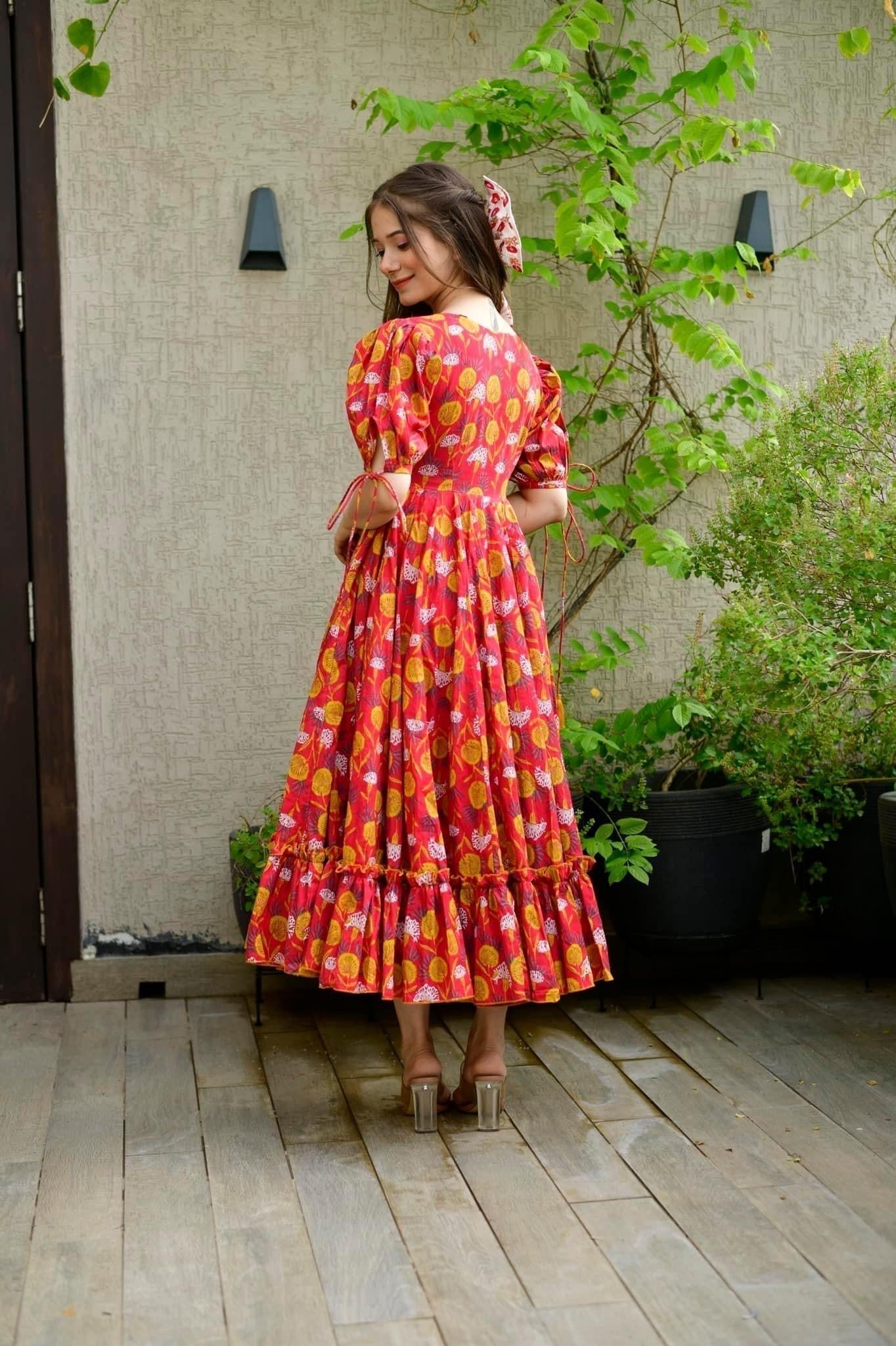 red marygold cotton dress