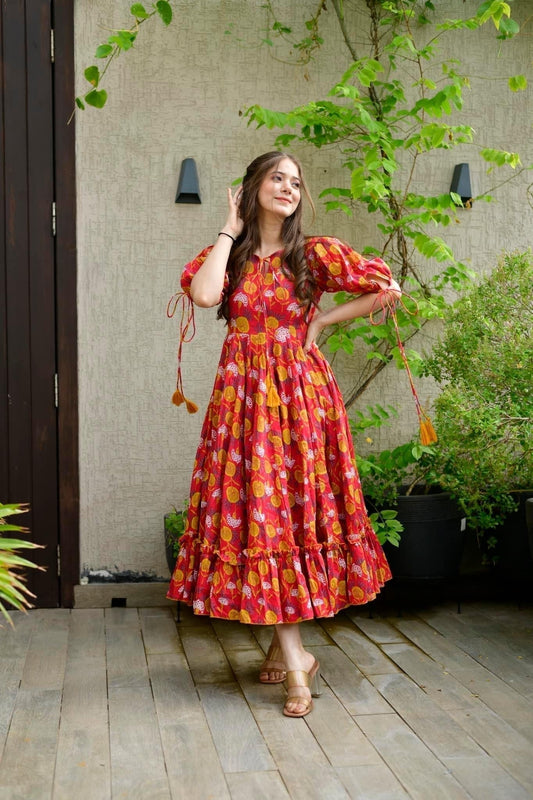 red marygold cotton dress