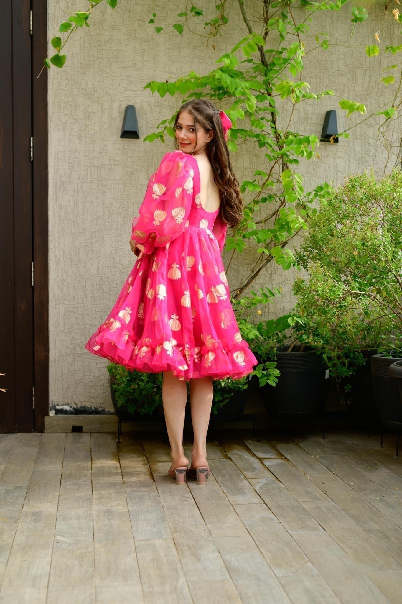 pink lotus organza dress