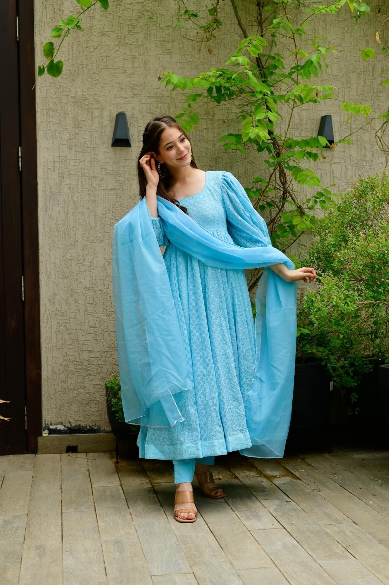 Sandra blue georgette suit set