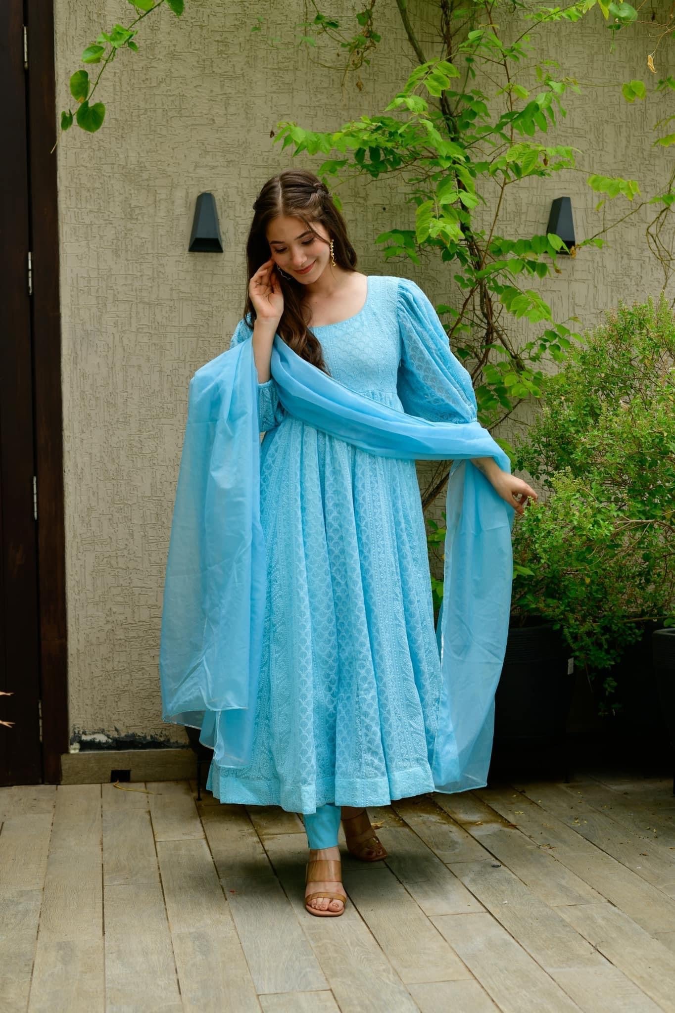 Sandra blue georgette suit set