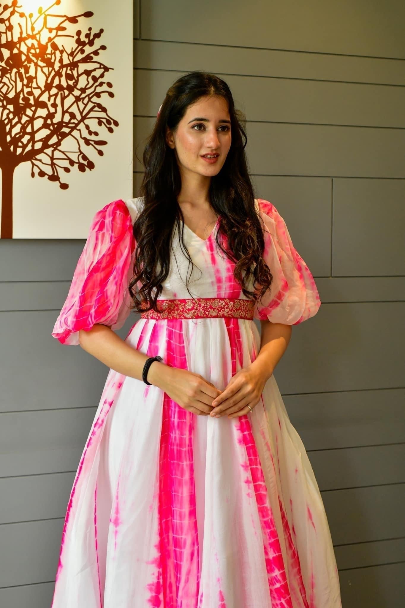 pink organza shibori dress