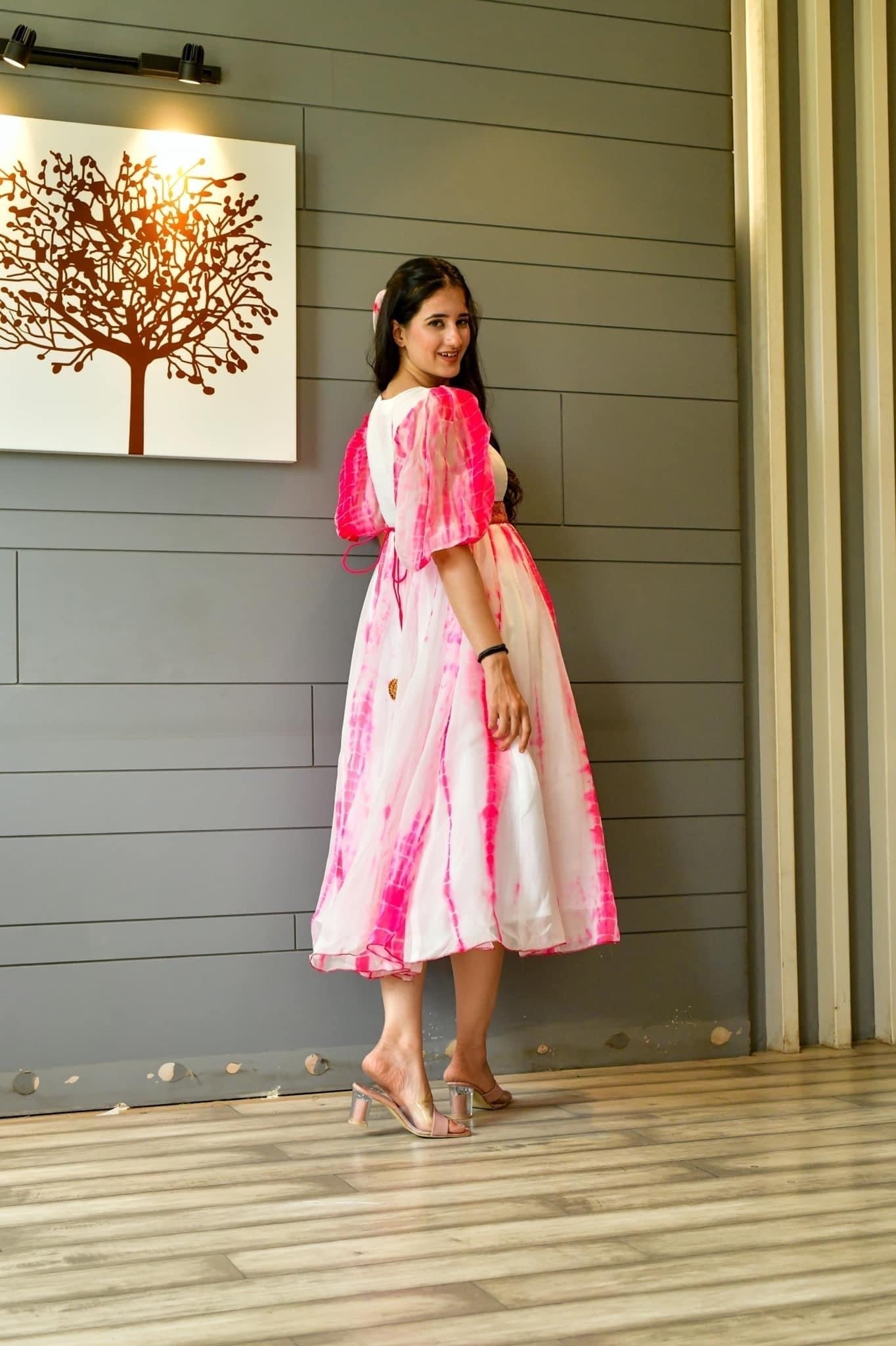 pink organza shibori dress