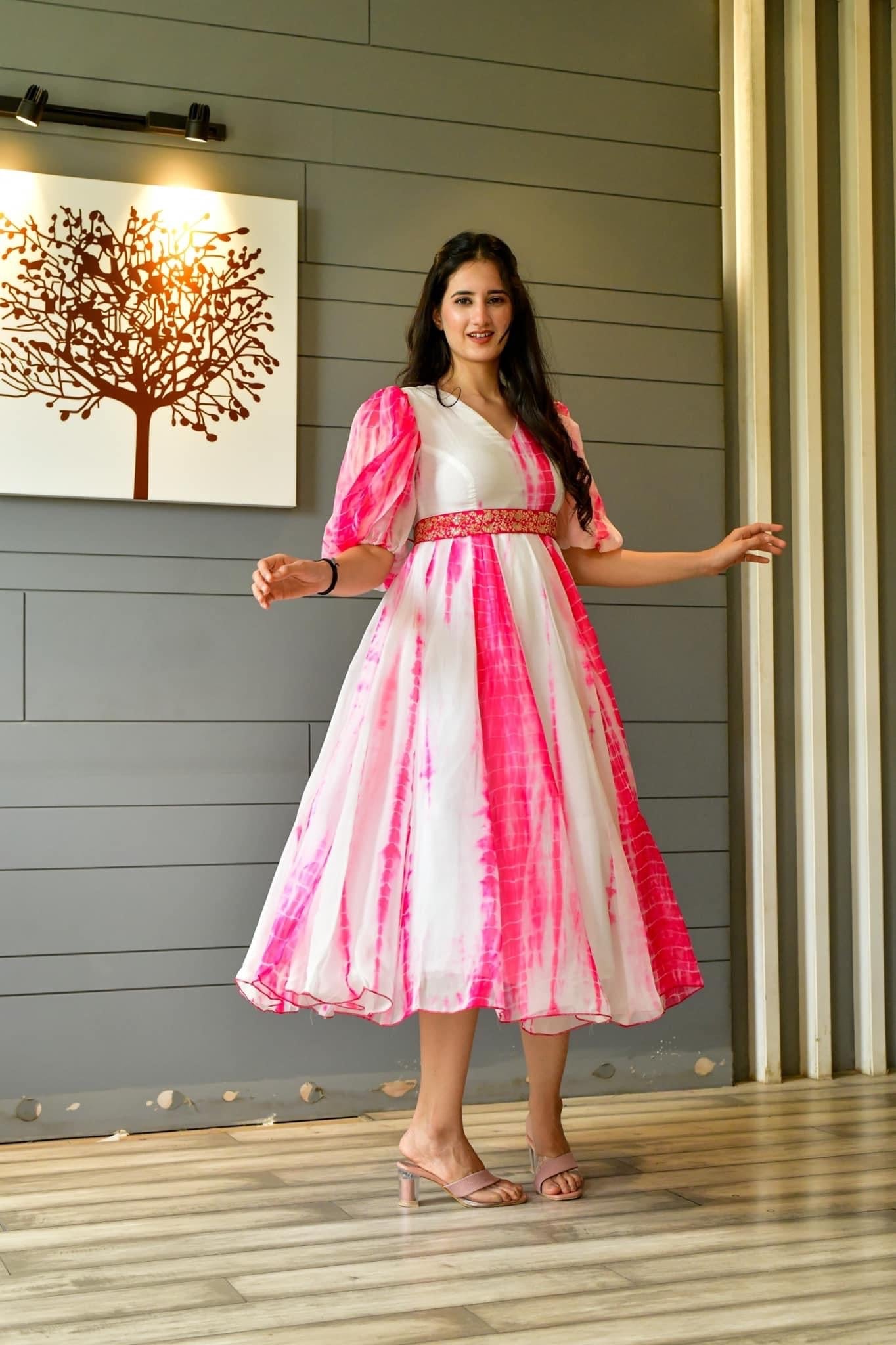 pink organza shibori dress