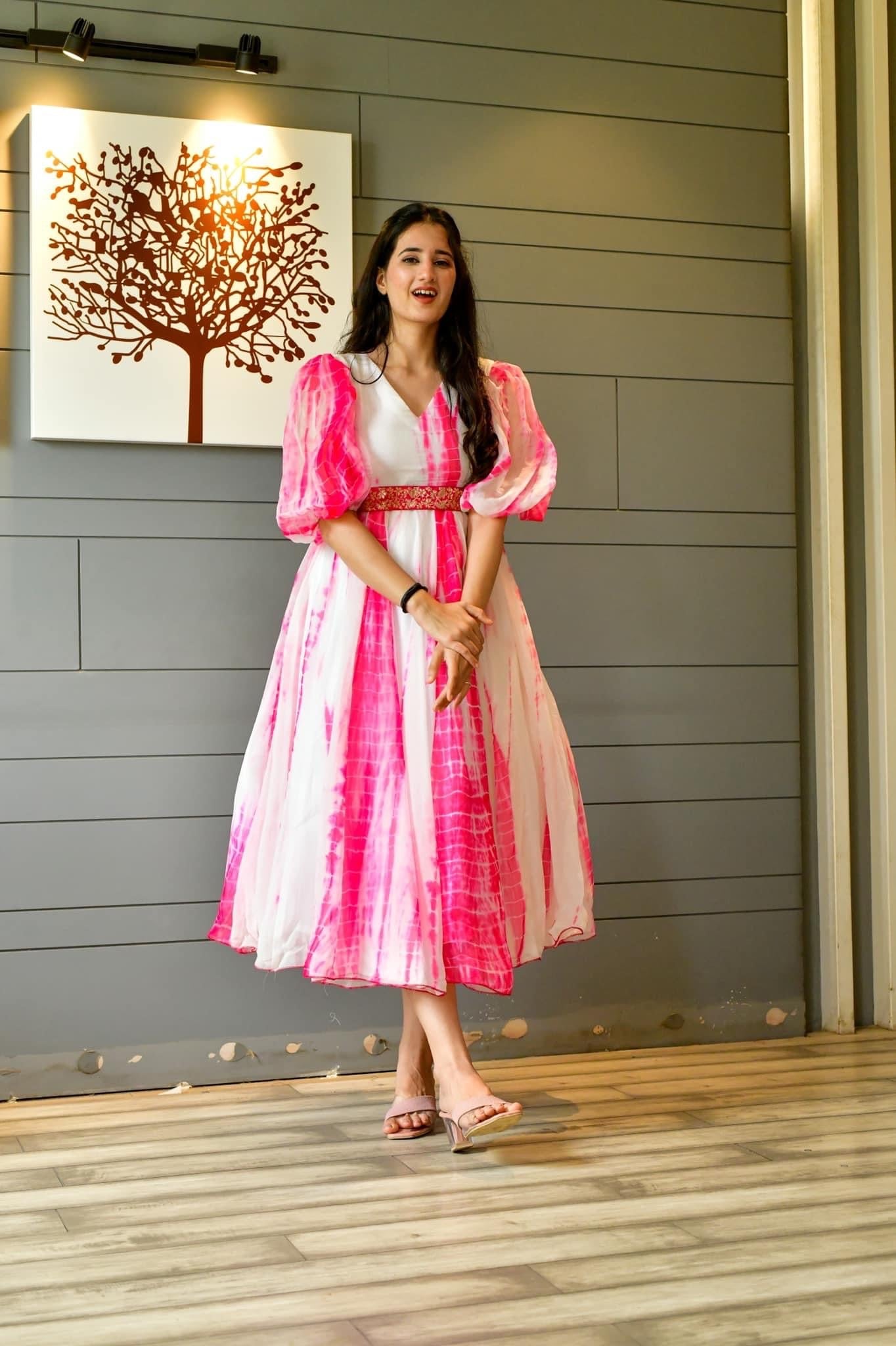 pink organza shibori dress