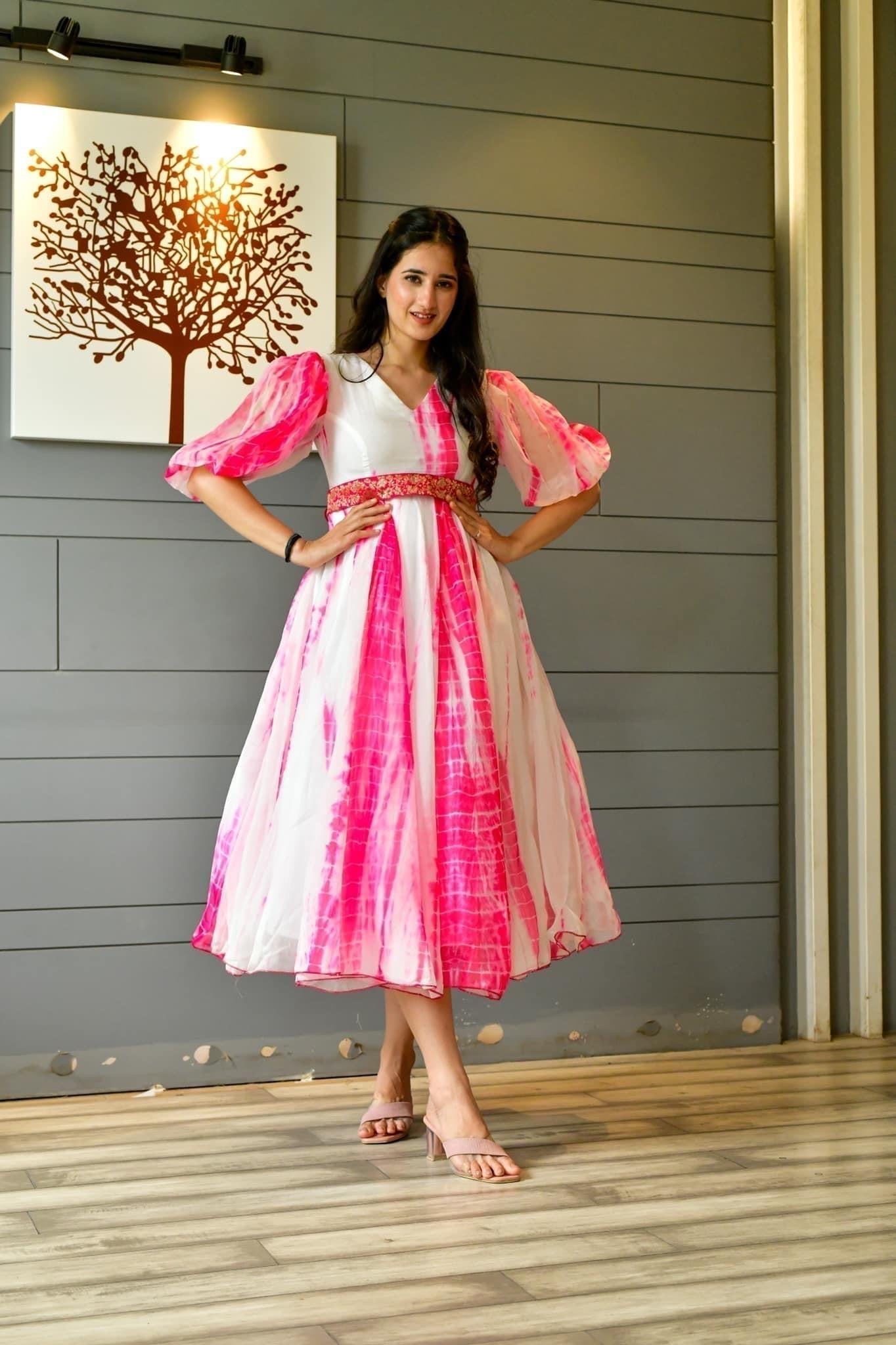 pink organza shibori dress