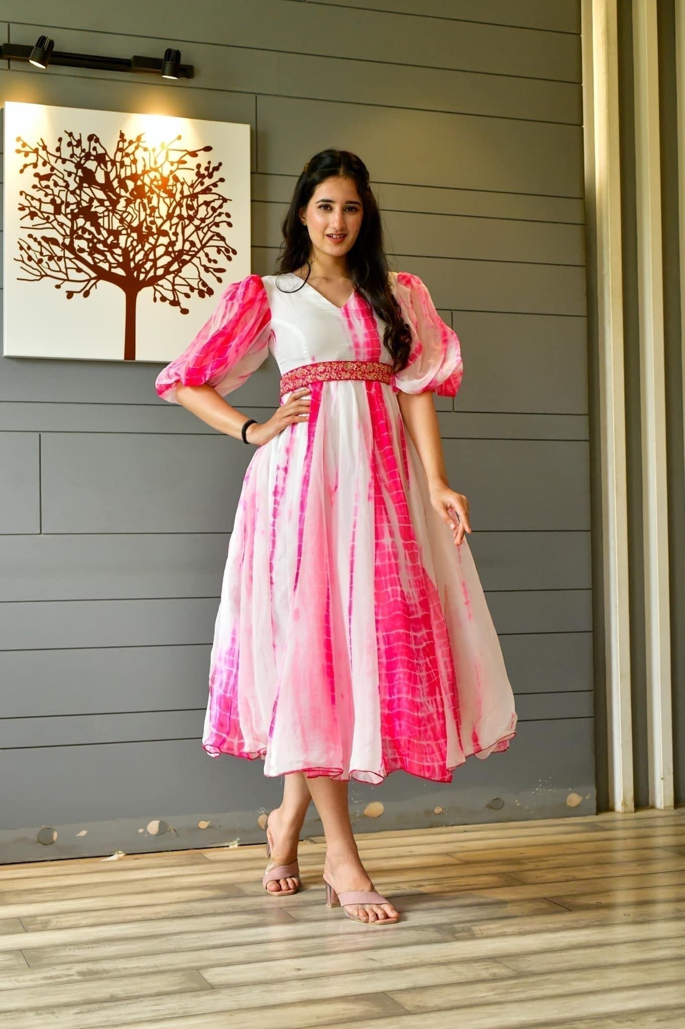 pink organza shibori dress