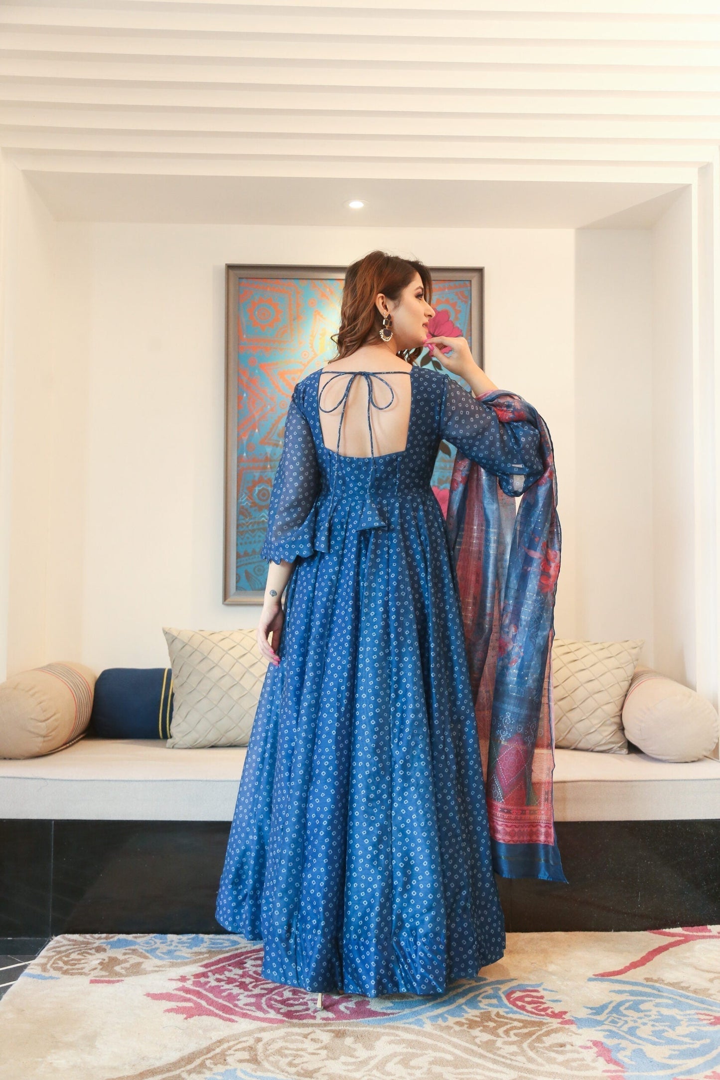 blue asmi chanderi maxi set