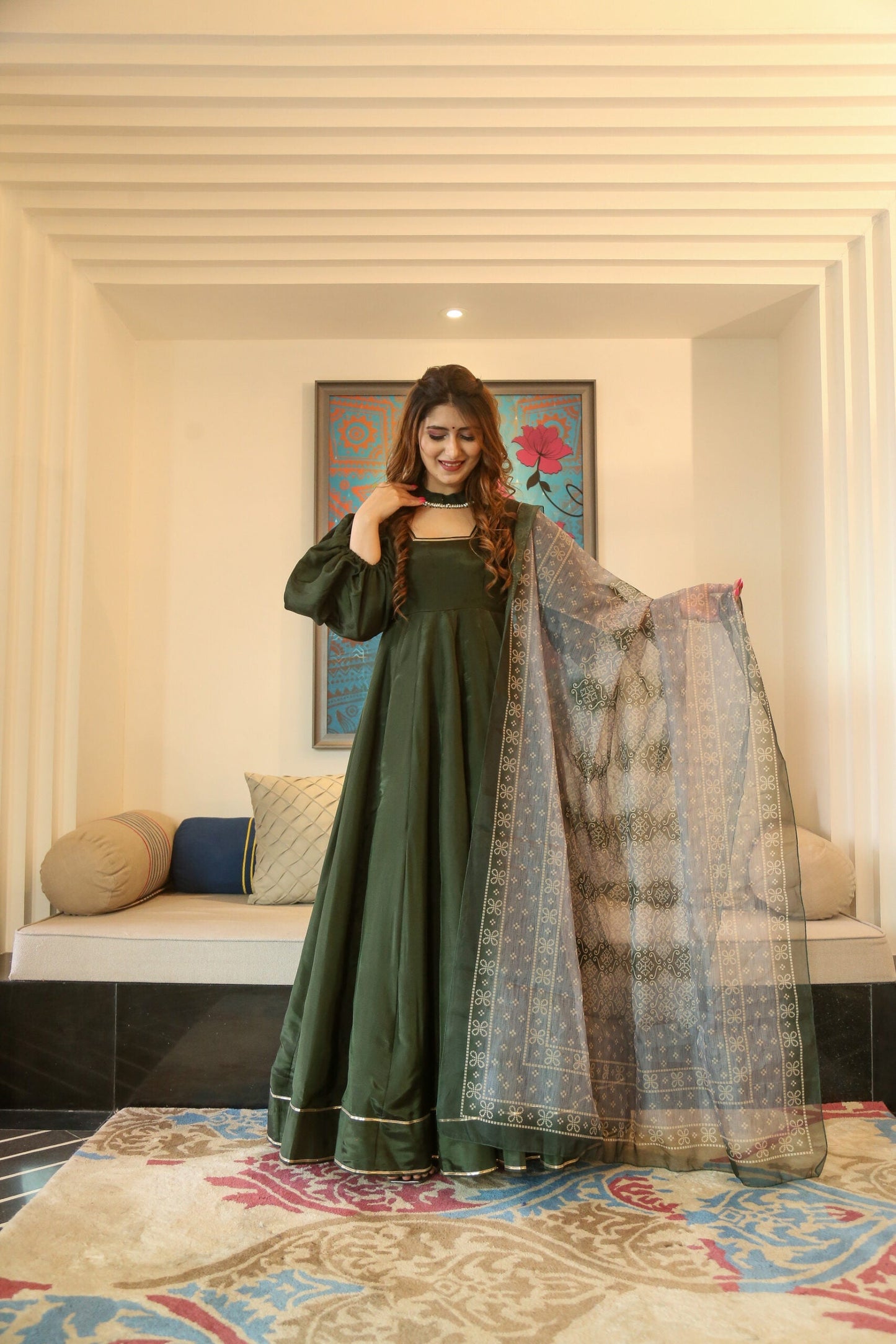 teal green silk maxi set