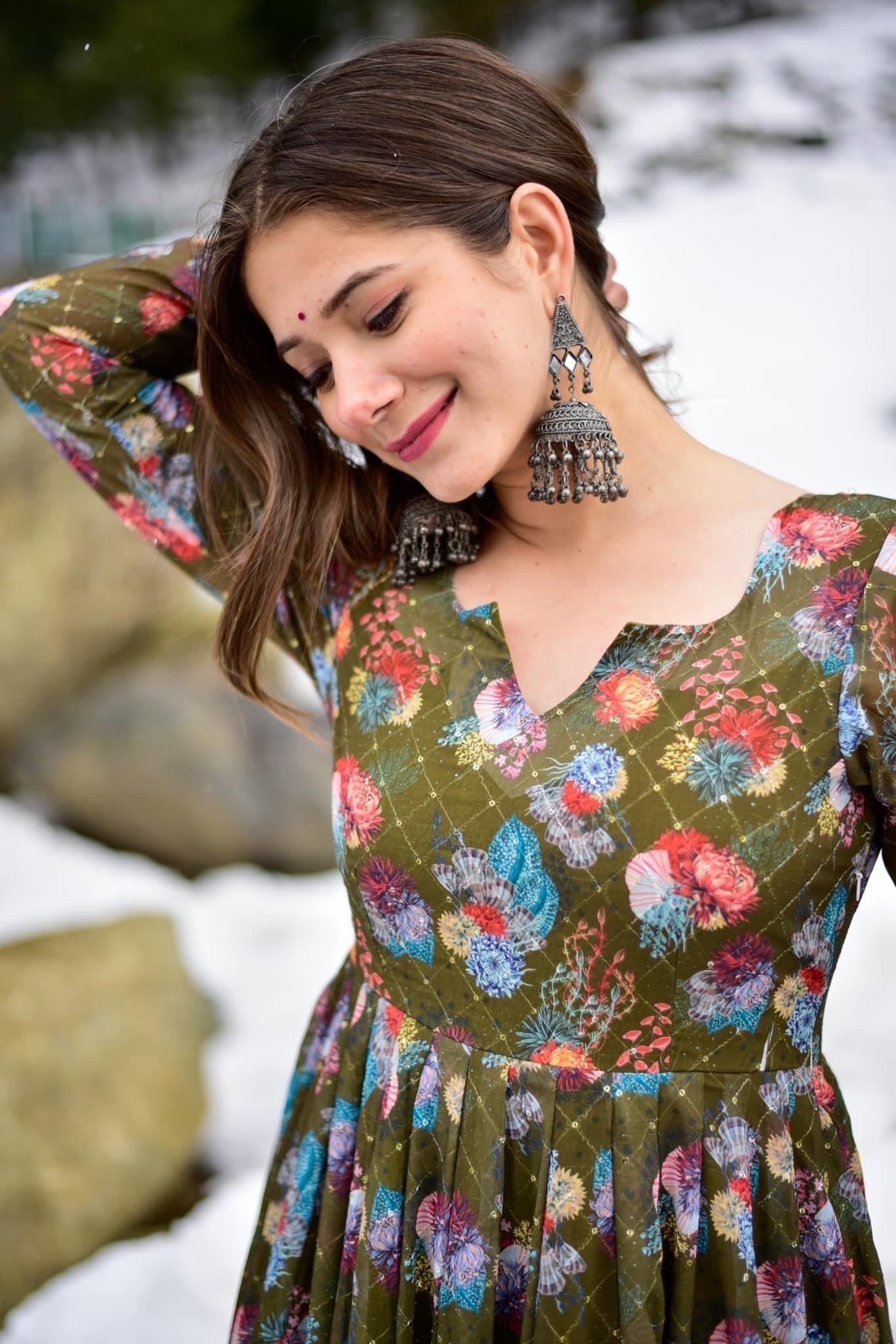 olive green georgette embroidered maxi