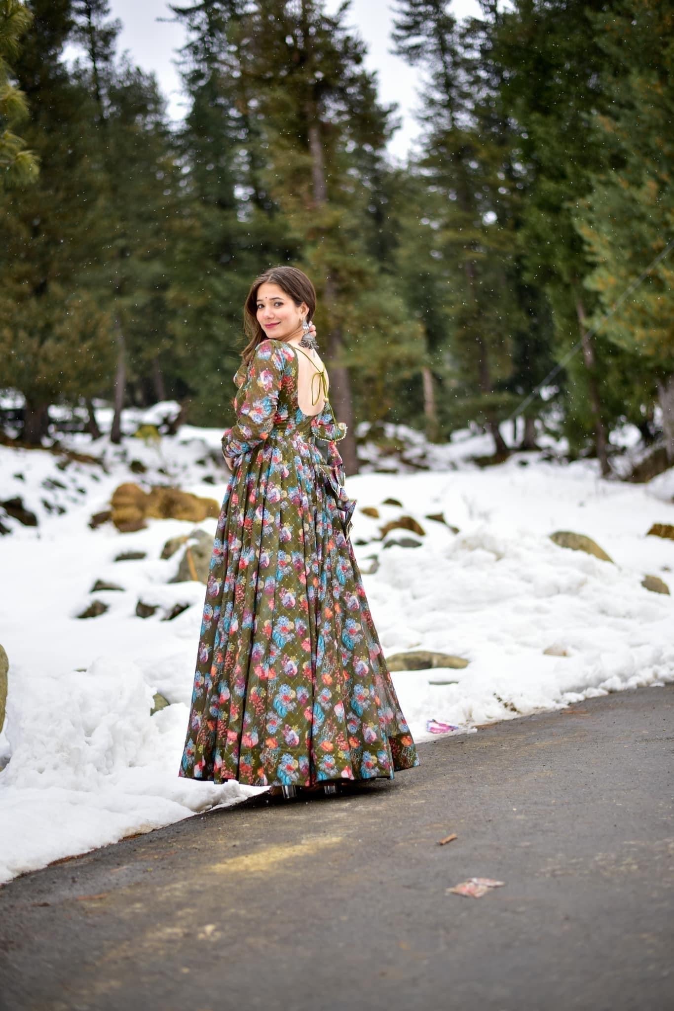 olive green georgette embroidered maxi