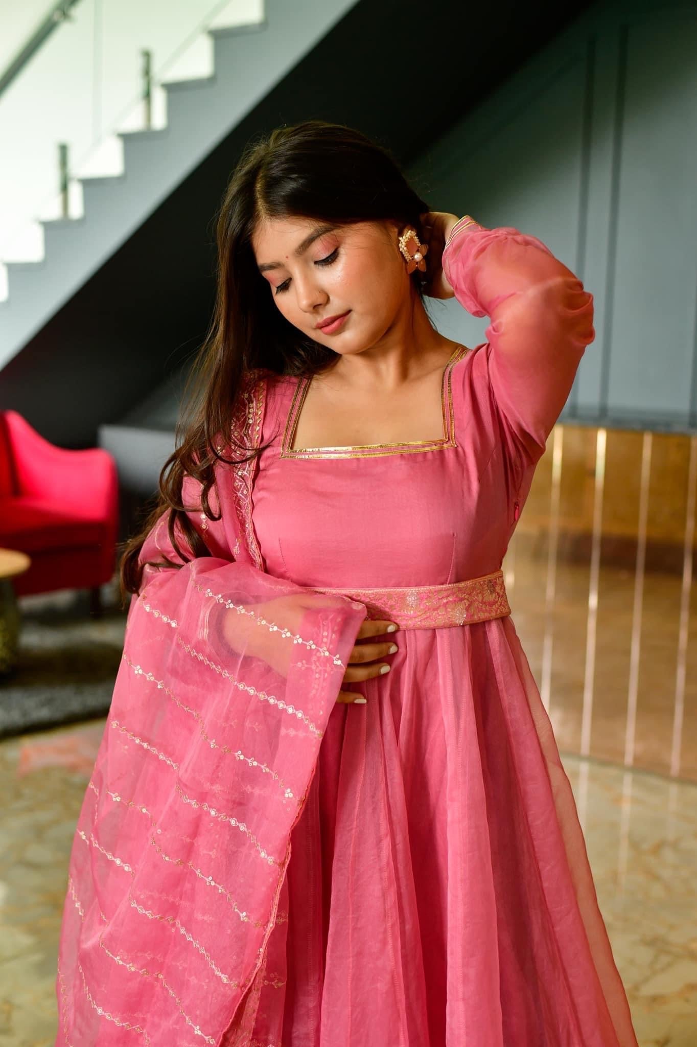 navamee peach organza suit set