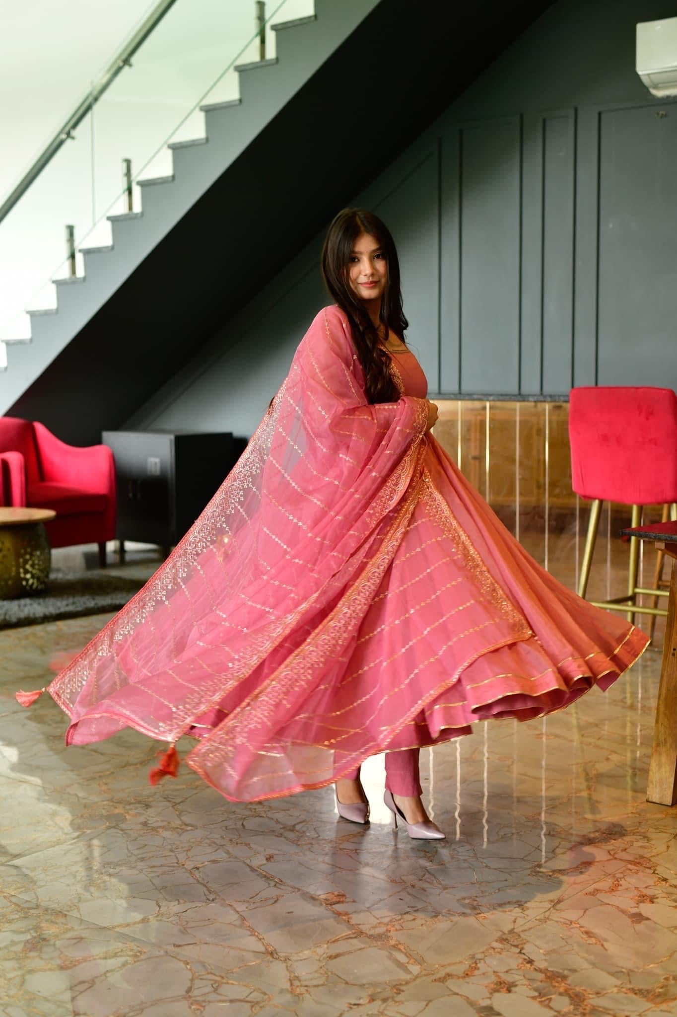 navamee peach organza suit set