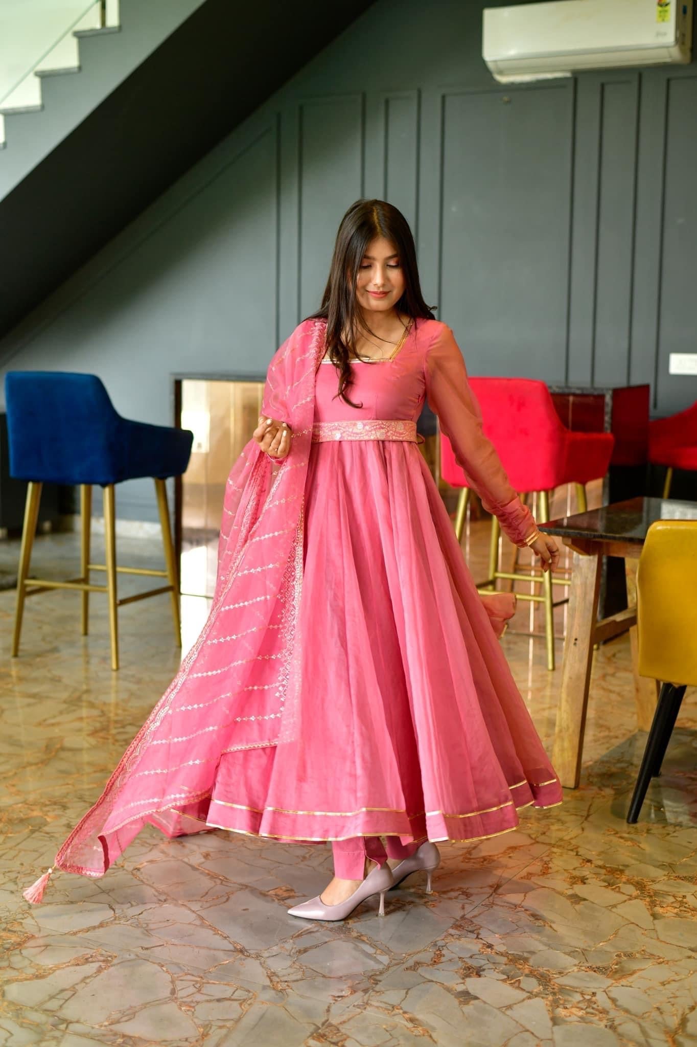 navamee peach organza suit set