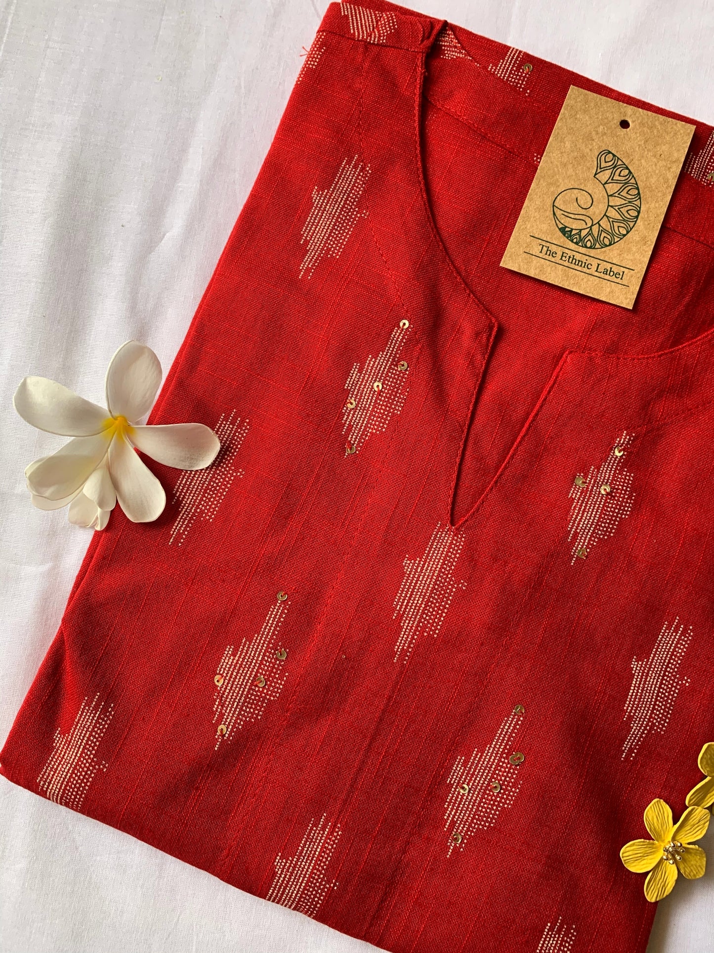Red Handcrafted Ikat Cotton Kurta