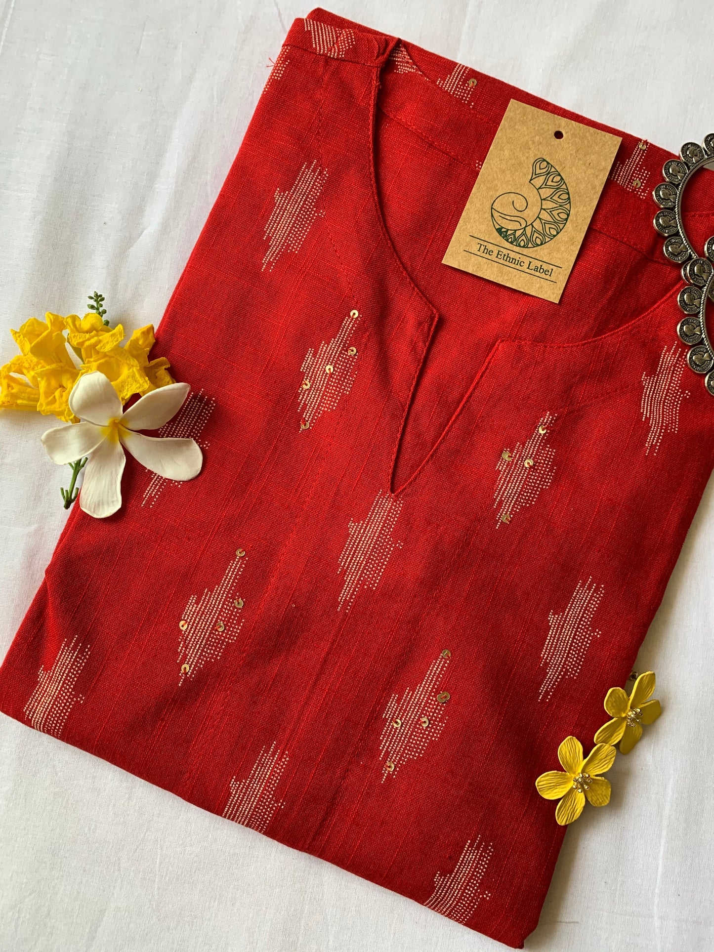 Red Handcrafted Ikat Cotton Kurta