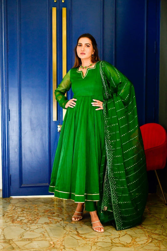 nandaa green organza suit set