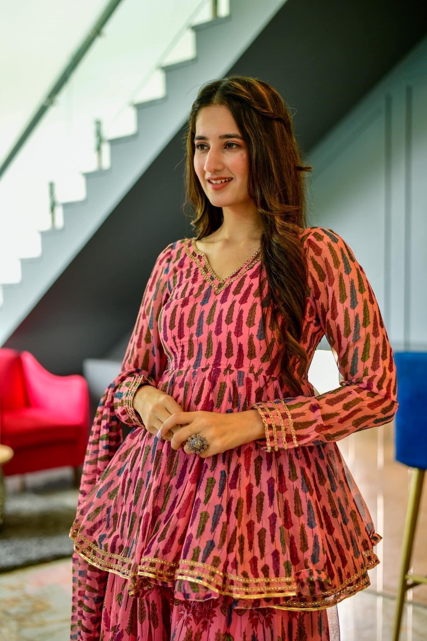 peacock georgette kurta sharara set