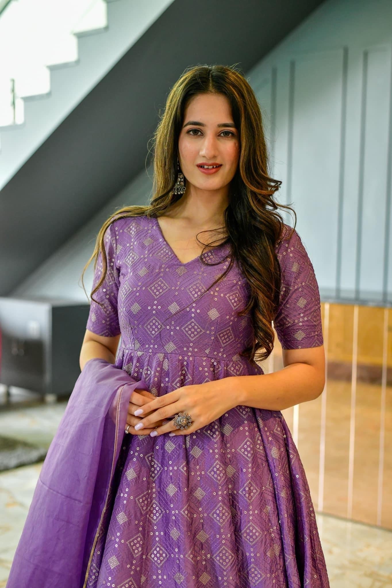 purple embroidered silk suit set